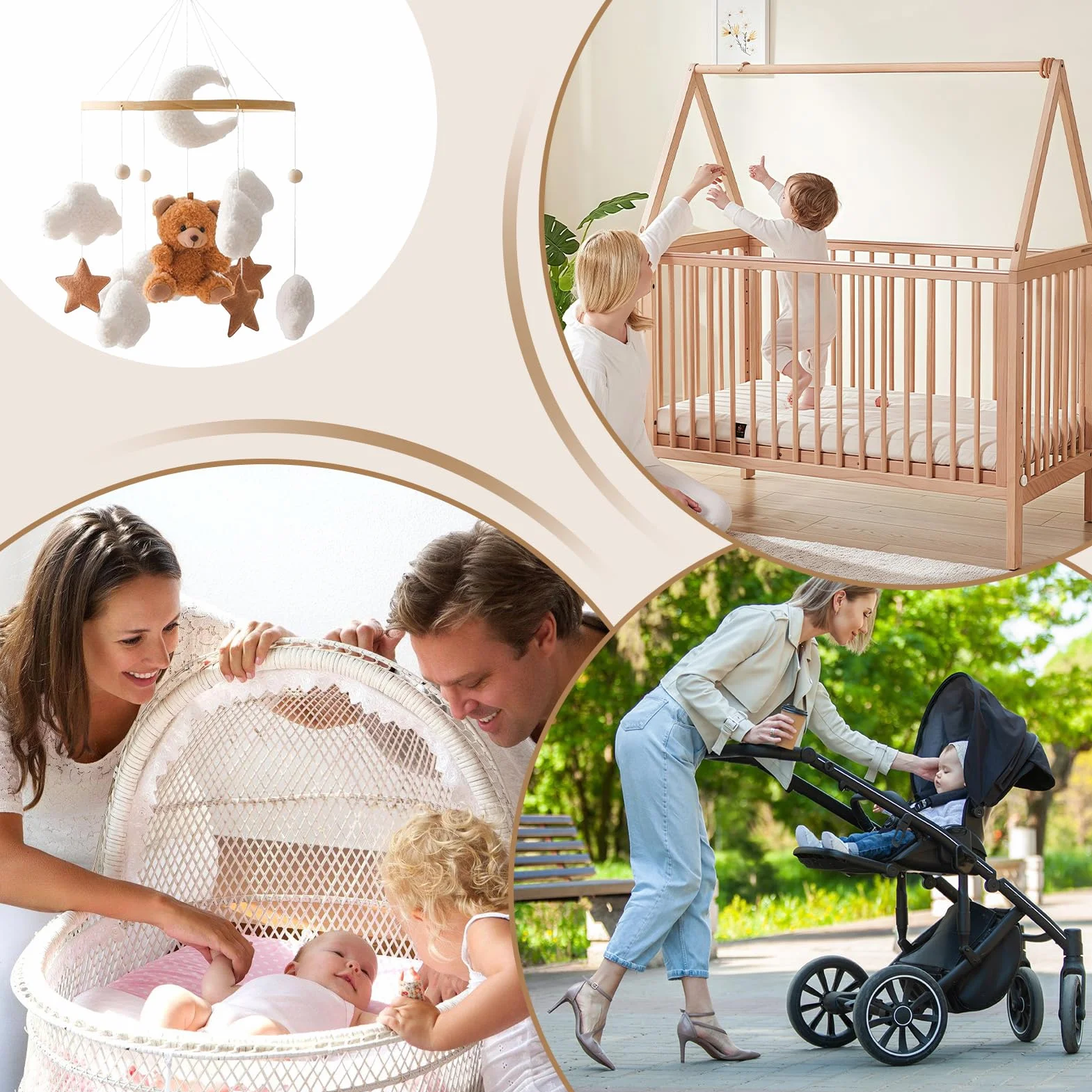 Mobile Pour Lit Bébé Décor Étoile Ours Tourne 360° pour Fille Garçon Berceau