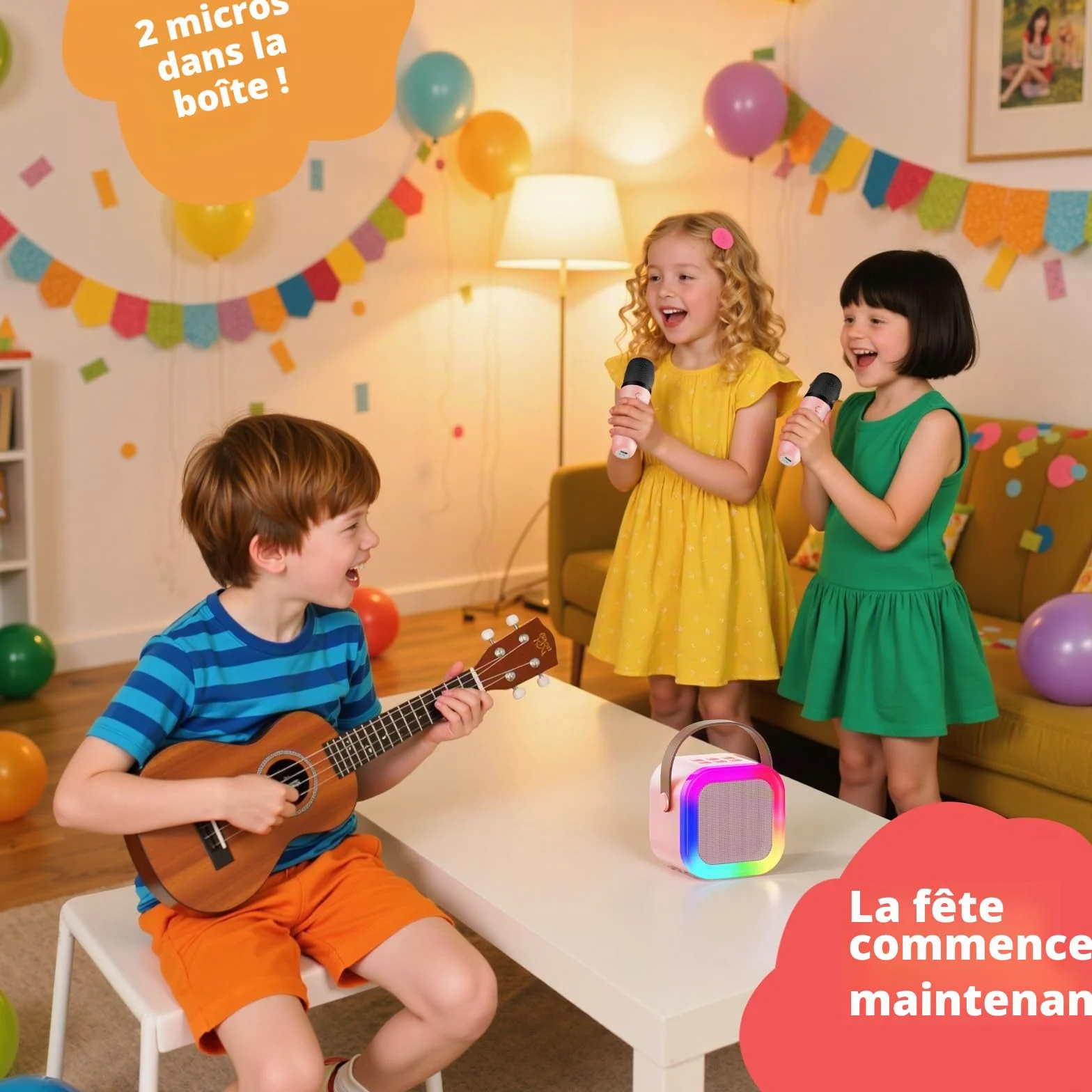 Fede Micro Karaoke Enfants avec 2 Micros sans Fil, Cadeau Fille 4-12 Ans