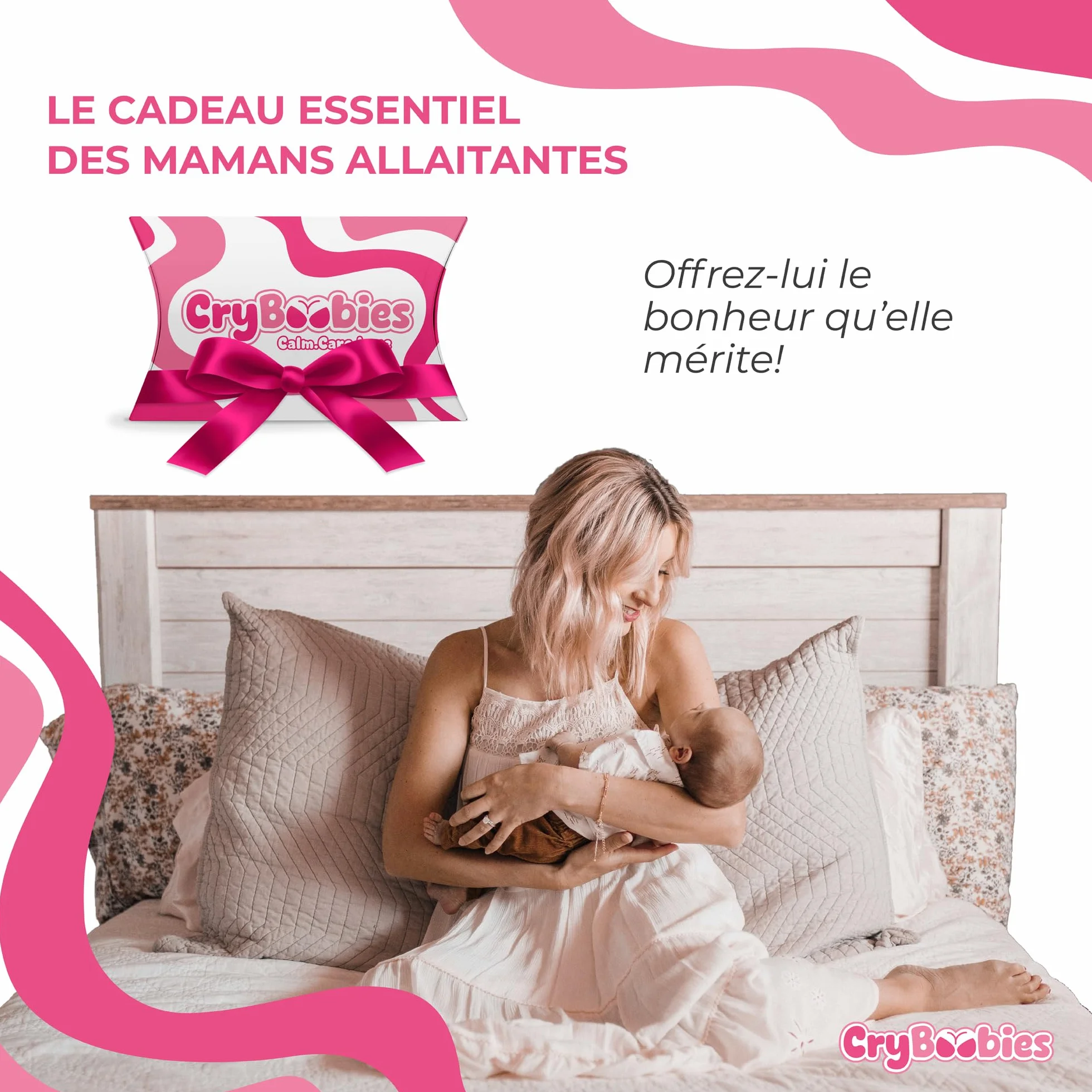 Coquillages d'allaitement + 4 Coussinets + Collier + Bracelet Quartz Rose - Cadeau fête des mères