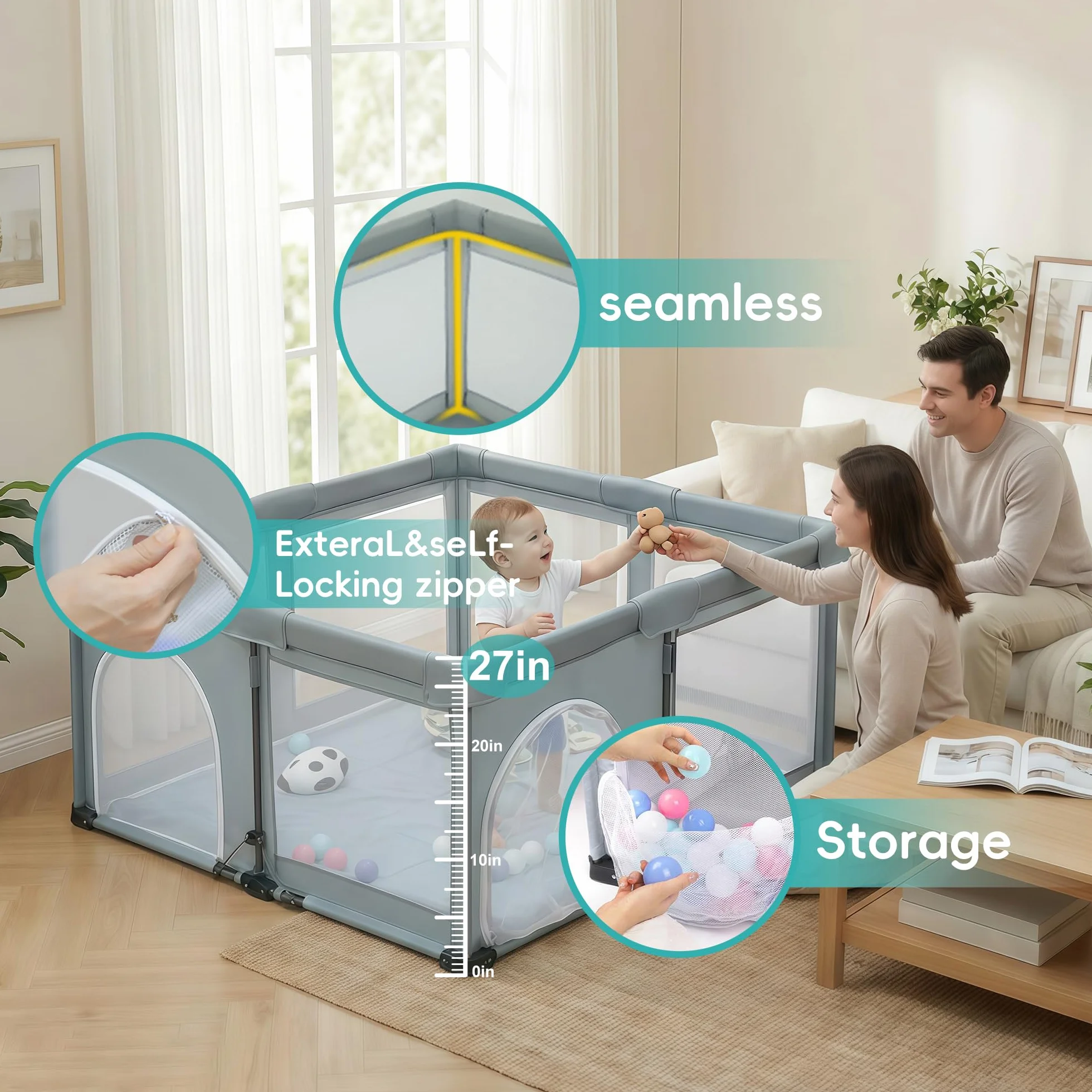 Parc pliable pour bébé 127 x 127 x 67 cm pop-up portable avec filet montage rapide