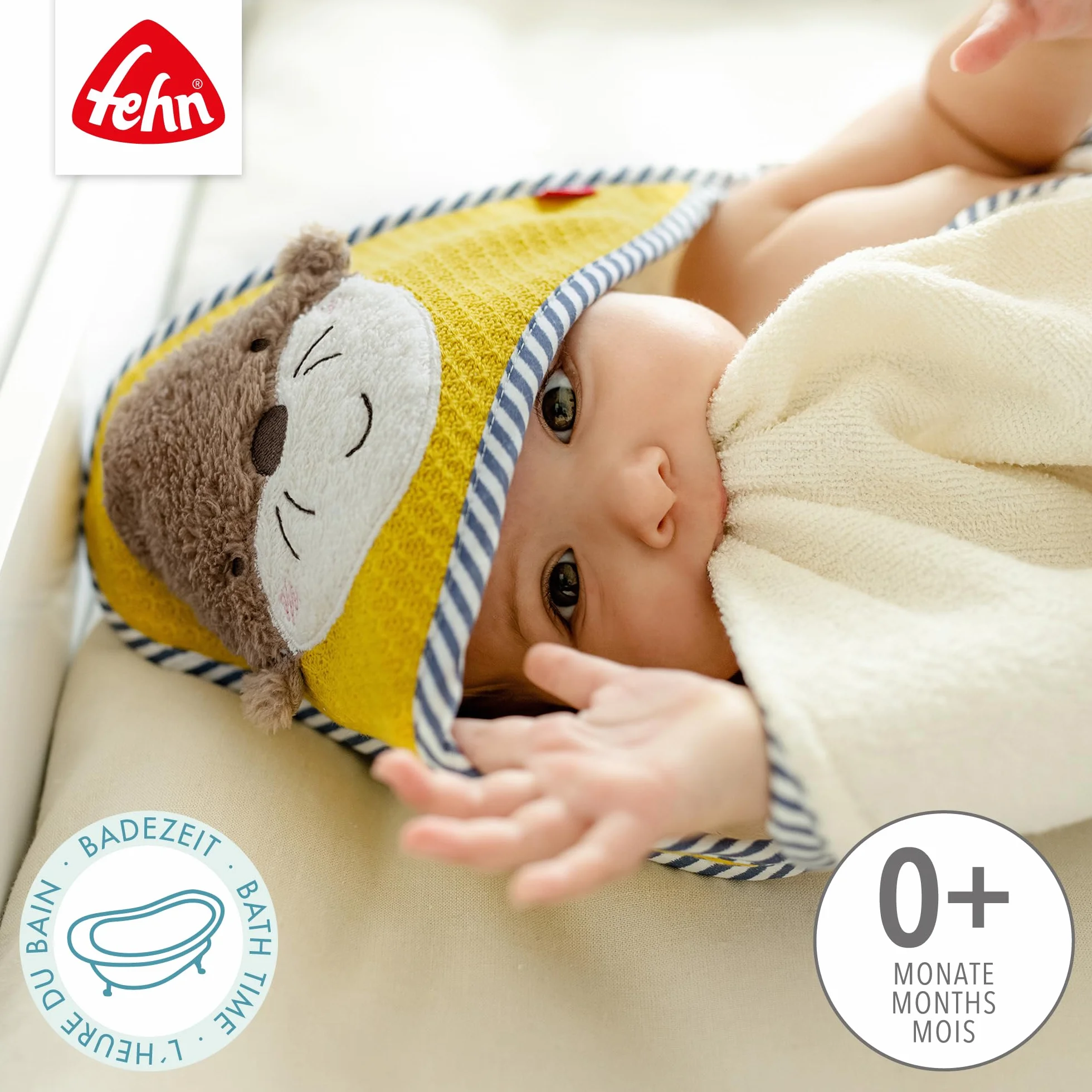 Fehn Serviette de Bain Loutre Poncho éponge avec Capuche pour Bébés 0+ Mois
