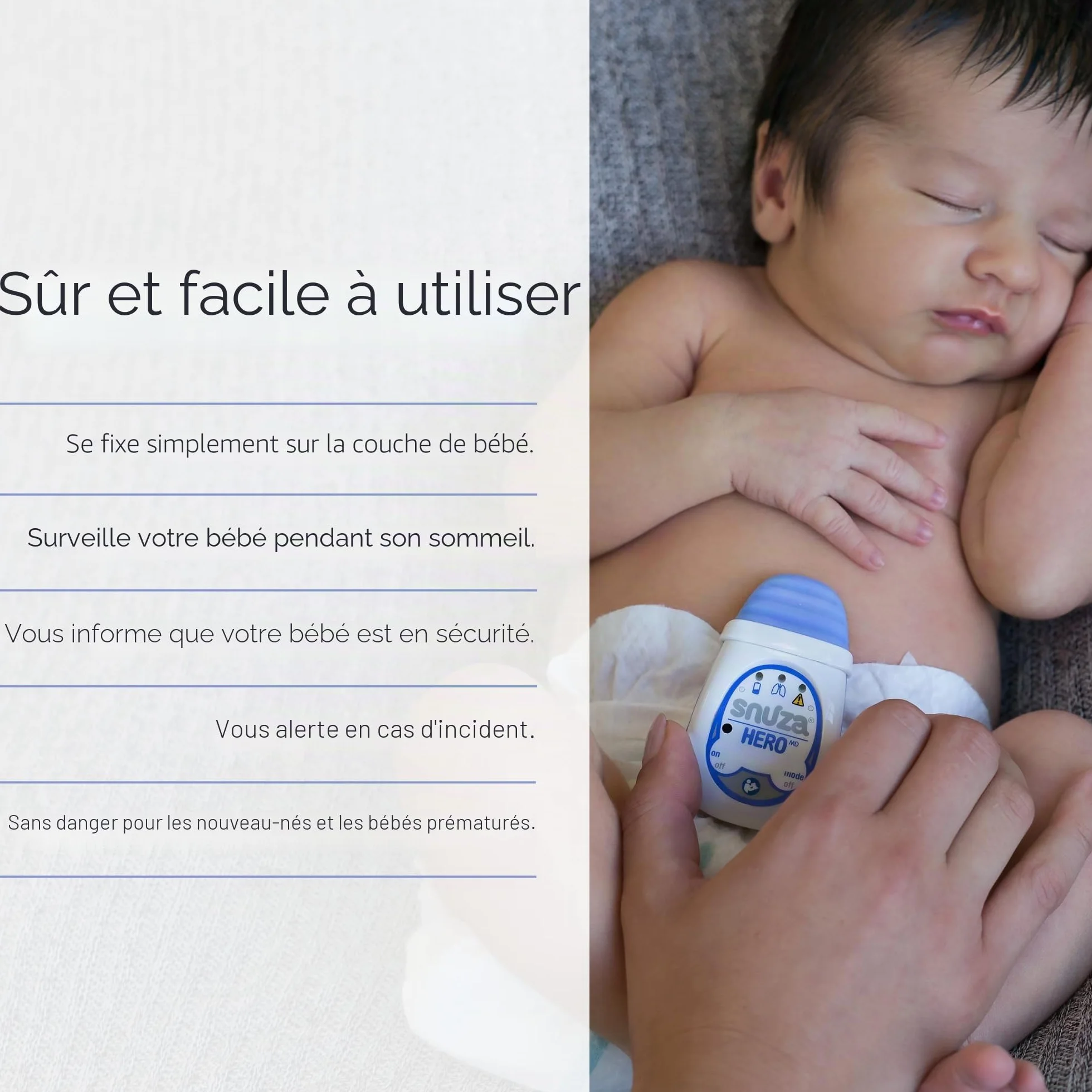 Snuza Hero MD Moniteur bébé avec alarme et notification sans fil portable