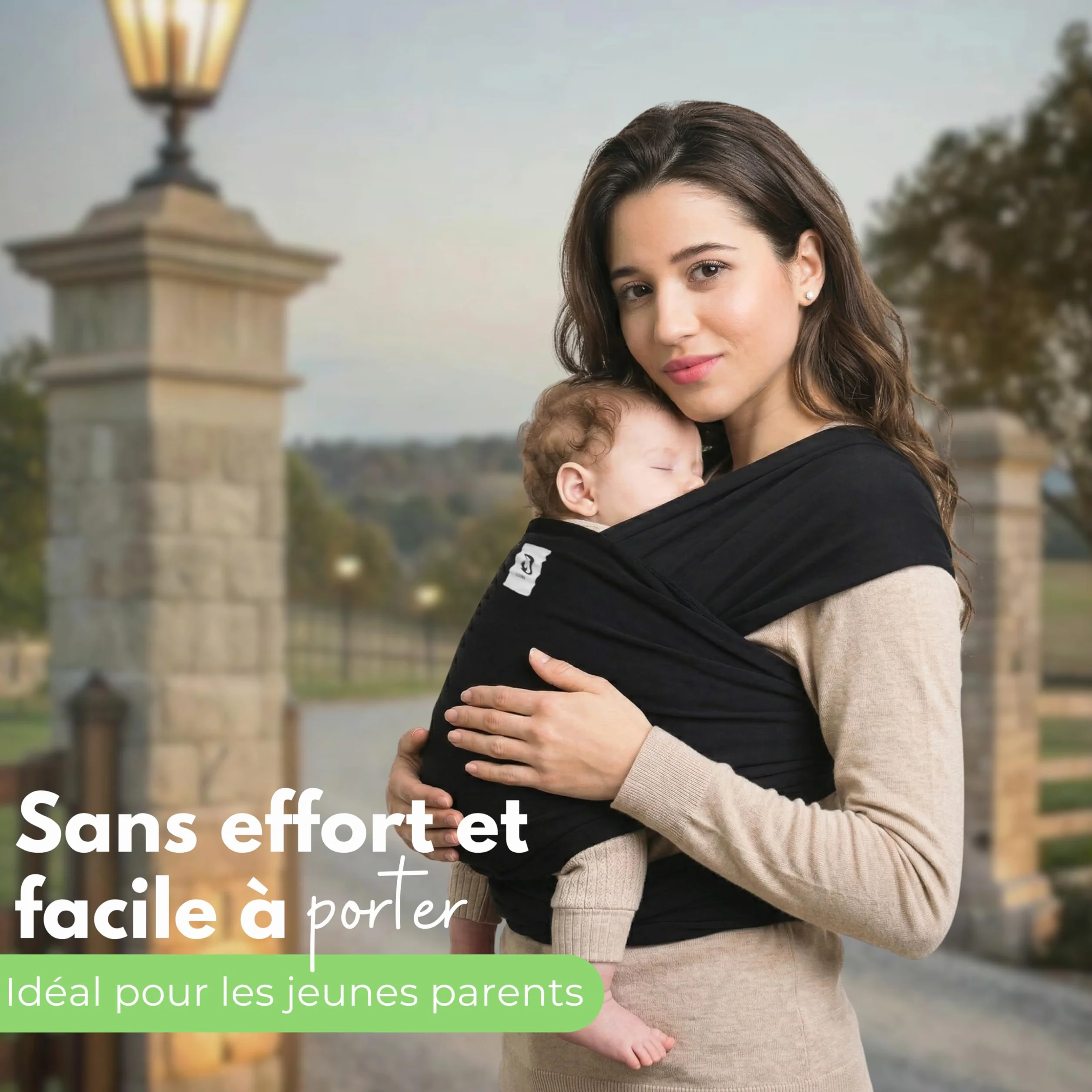 ELDOMA Porte-bébé en Écharpe Noir Léger et Respirant Mains Libres 3-15kg