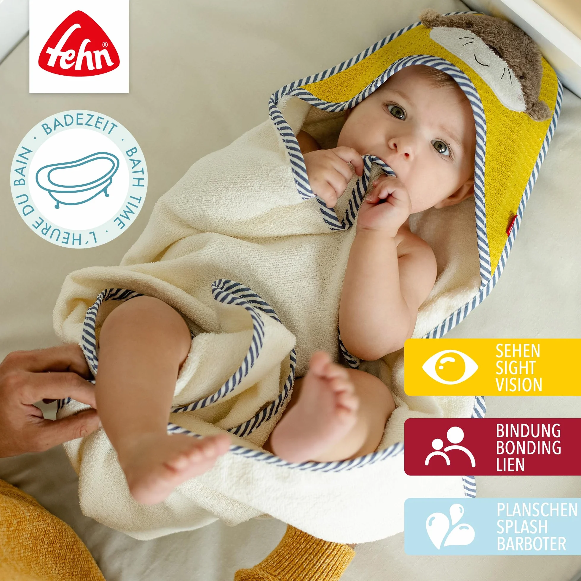 Fehn Serviette de Bain Loutre Poncho éponge avec Capuche pour Bébés 0+ Mois