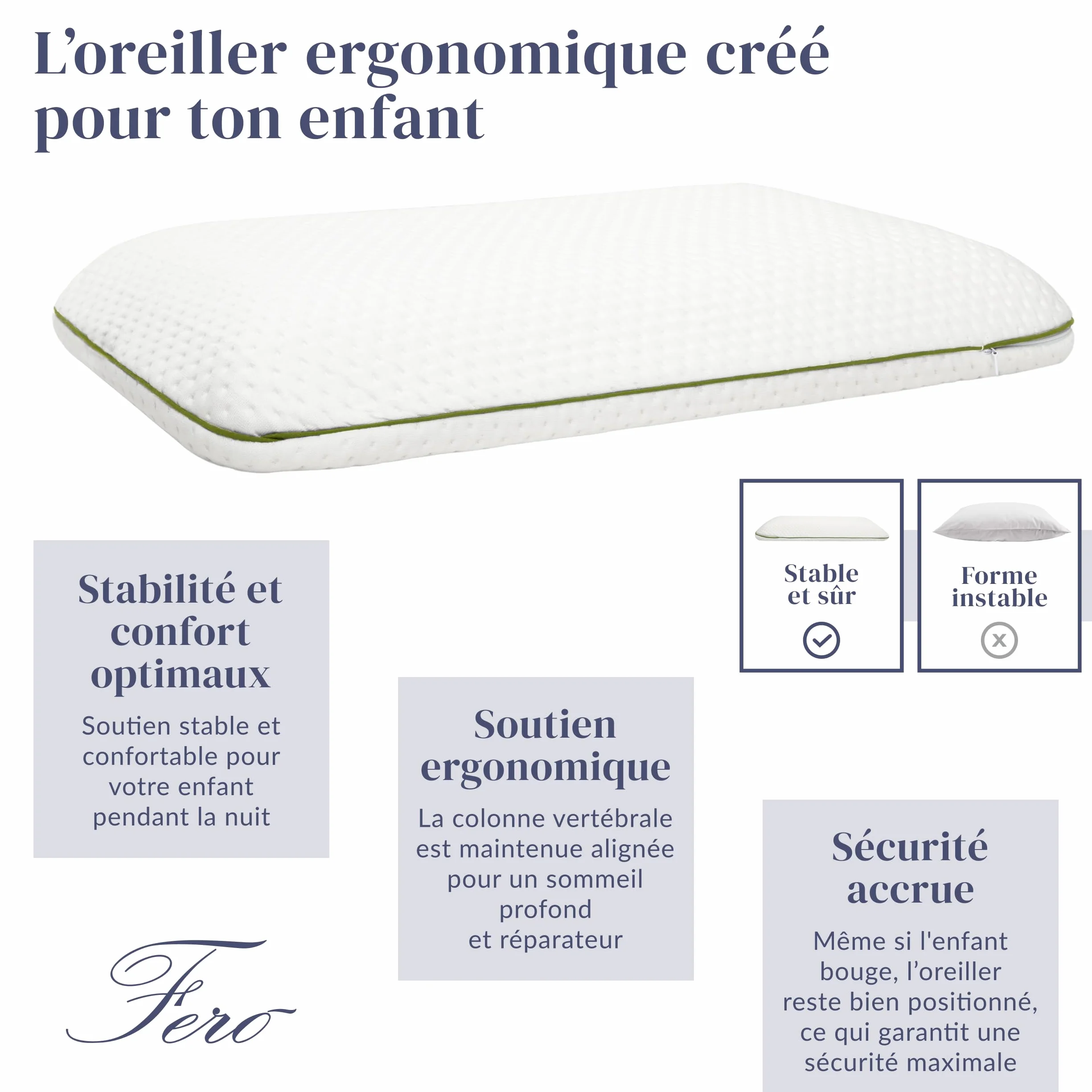 Ferò Oreiller Enfant 60x40x6 TENCEL Hypoallergénique Mousse à Mémoire de Forme OEKO-TEX