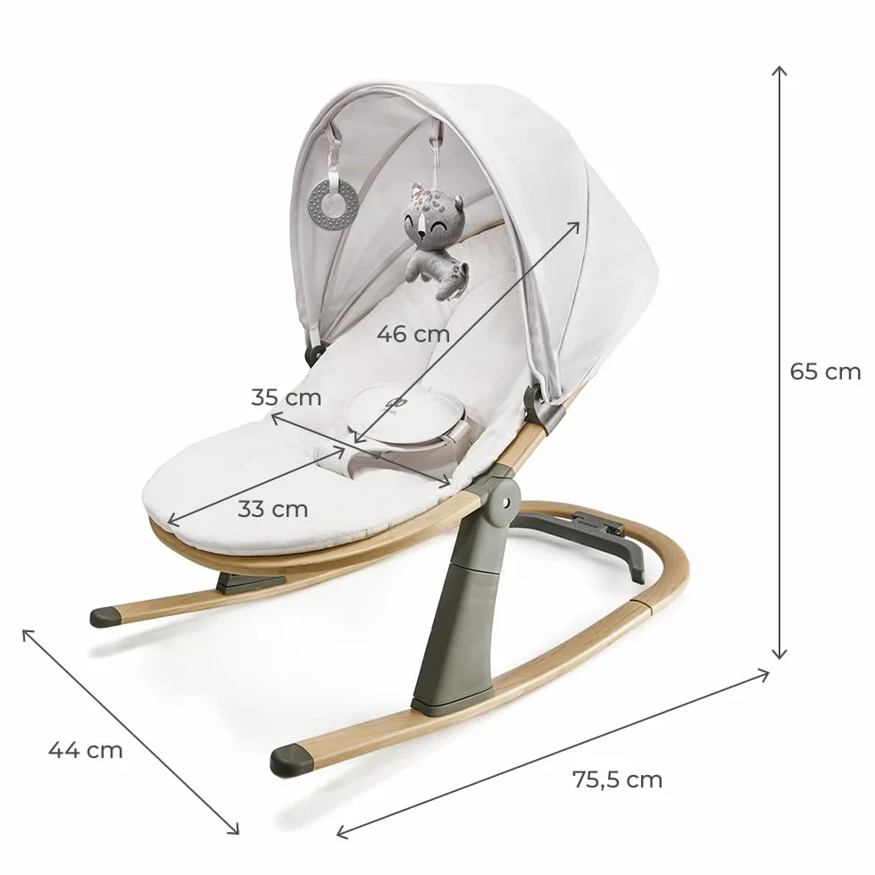 Kinderkraft ELSU Transat Bébé 2en1 évolutif 0-9kg Balancelle Moustiquaire Jouets Pliable Gris