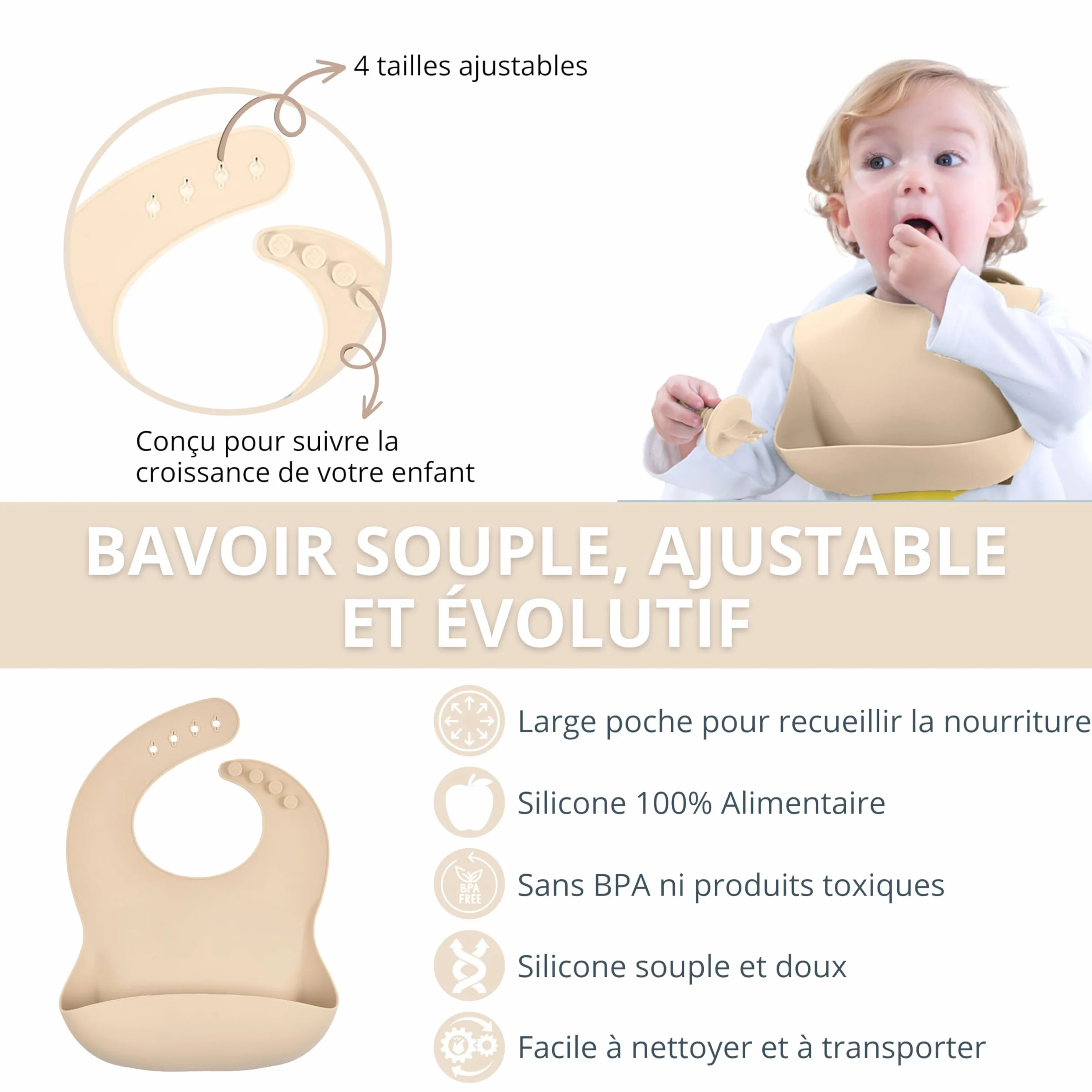 TudoBem Coffret Repas Bebe Accessoire 8 Pièces Set Vaisselle Bebe 1er age Assiette Bebe Bol Ventouse Bébé Cadeau Bebe Garcon Vaisselle Enfant Complete Beige