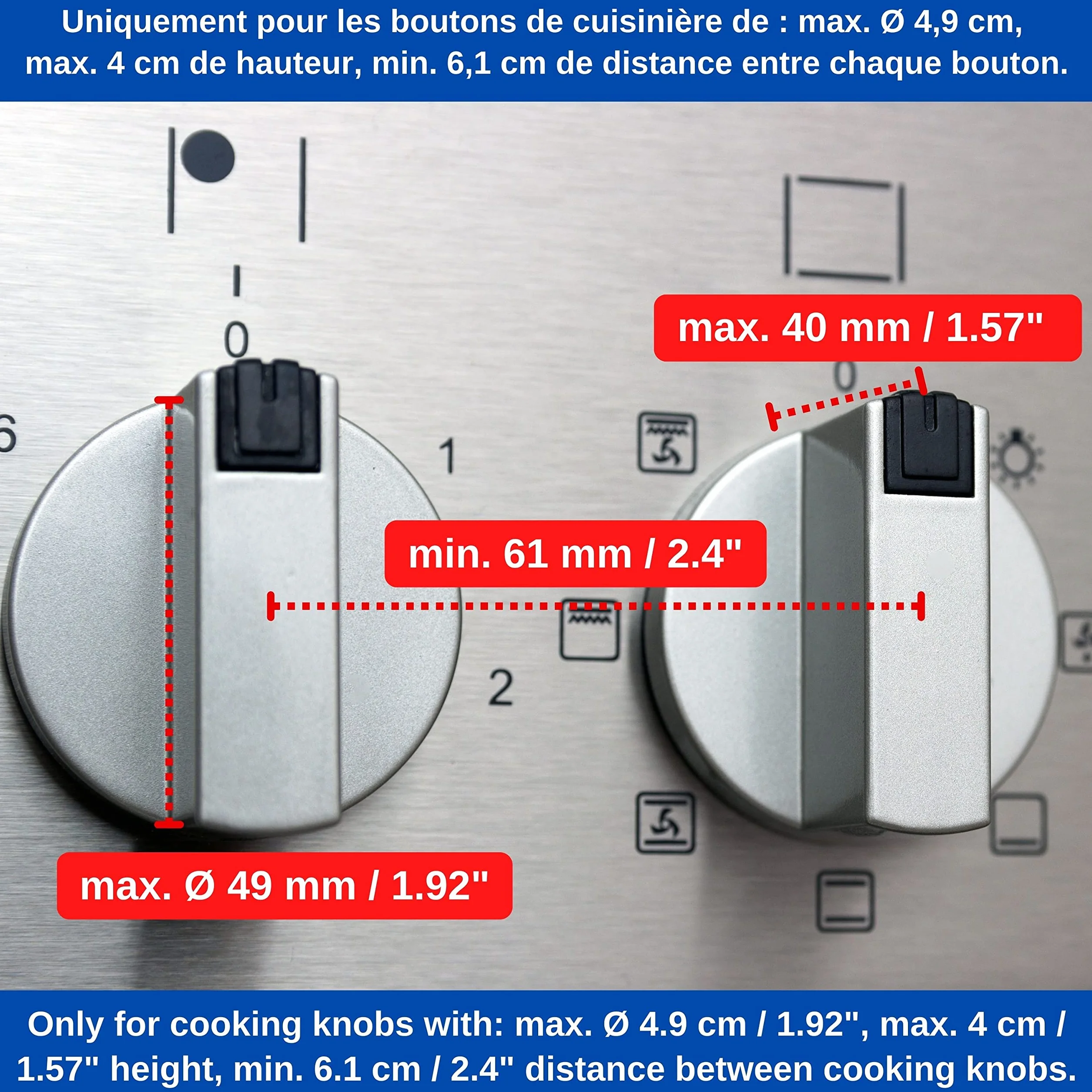 Cache-Boutons de Cuisinière et Verrou pour Four, Jeu de 7, Ø max. 4,9 cm, Distance centre 6,1 cm, Protection Enfants