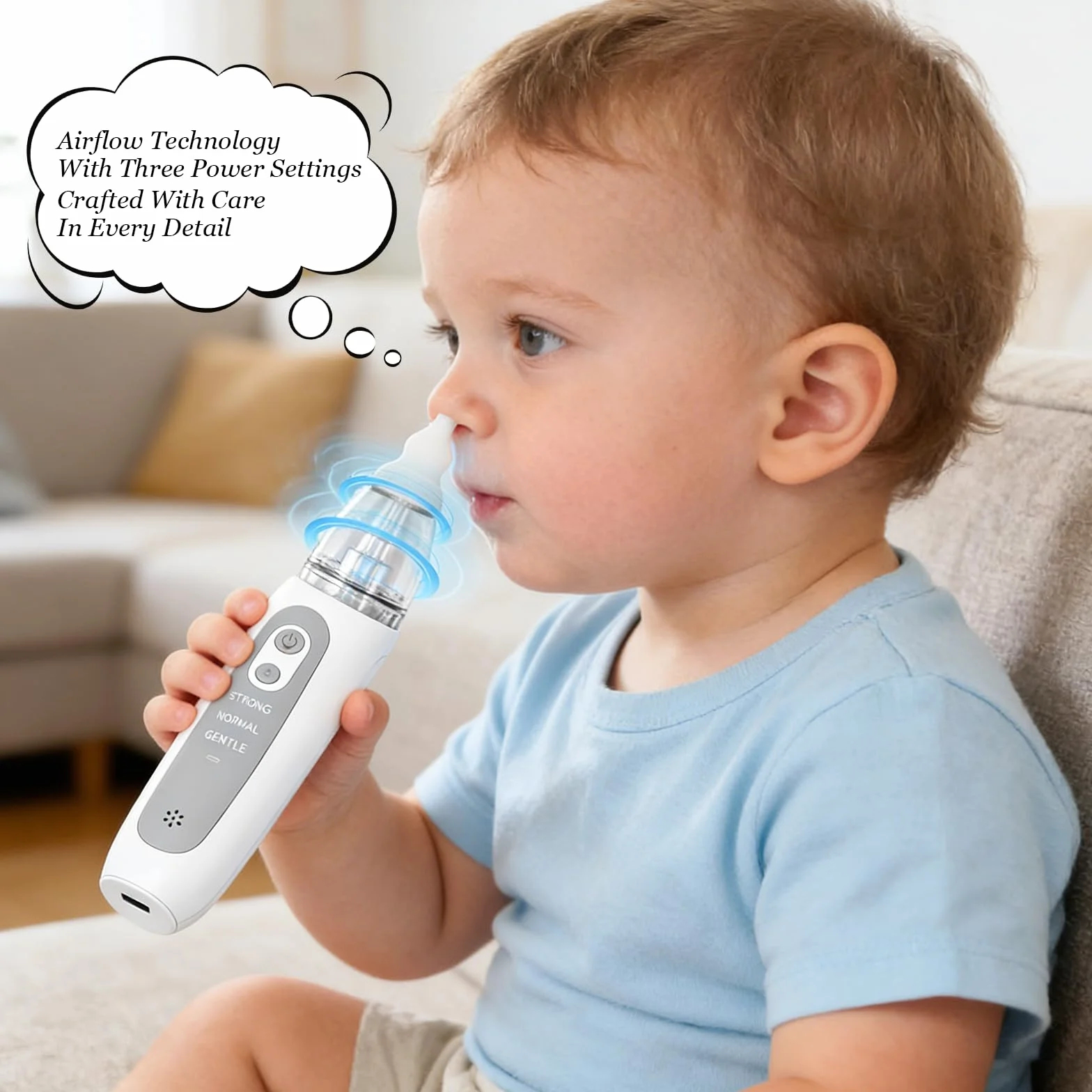 Aspirateur Nasal Bébé 3 embouts Silicone 3 Niveaux Aspiration USB Musique