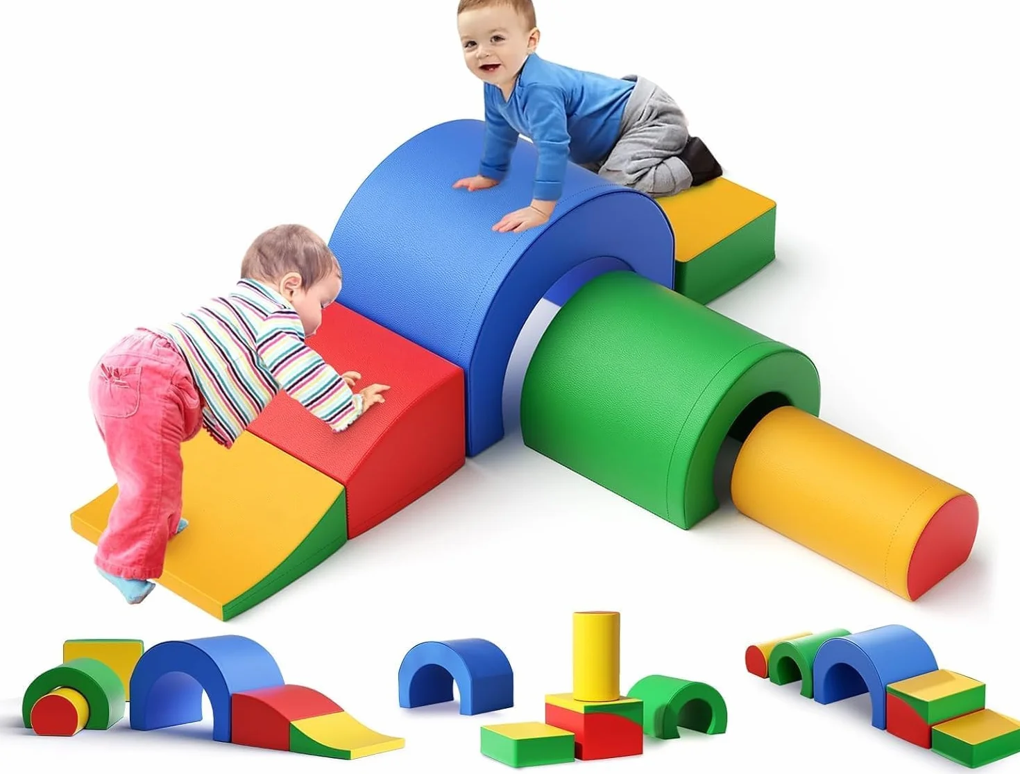 Parcours motricité bébé 5 pièces Jouets d'escalade Mousse Blocs Construction éducatifs Soft Play Corner Climber 1 Ans+
