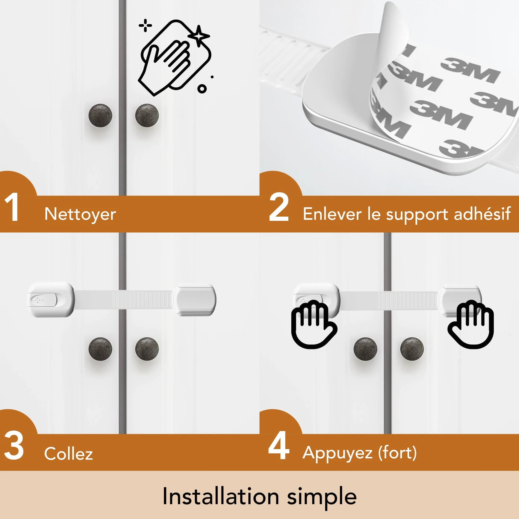 Moonybaby 6 Pièces Serrures Sécurité Enfant Verrouillage Tiroir Placard avec 3M Adhésif Facile à Installer