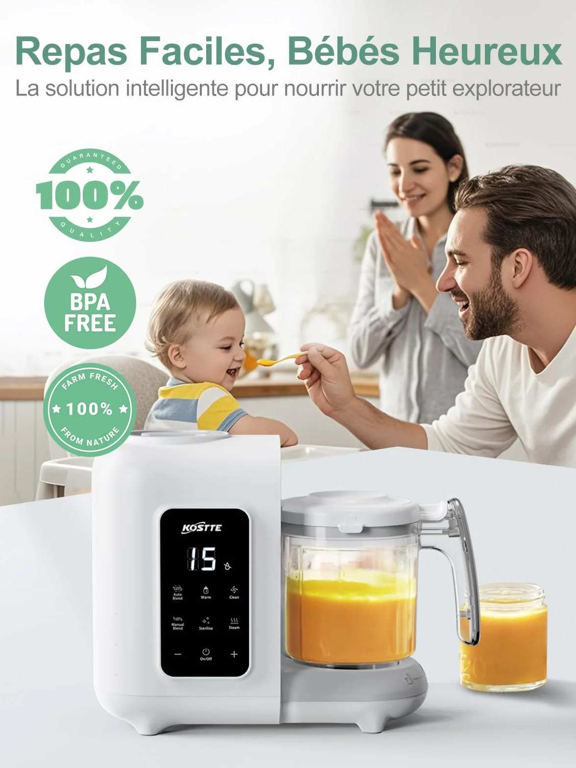 Robot Cuiseur Mixeur pour Bébés 6-en-1 Multifonctions Vapeur Autonettoyant