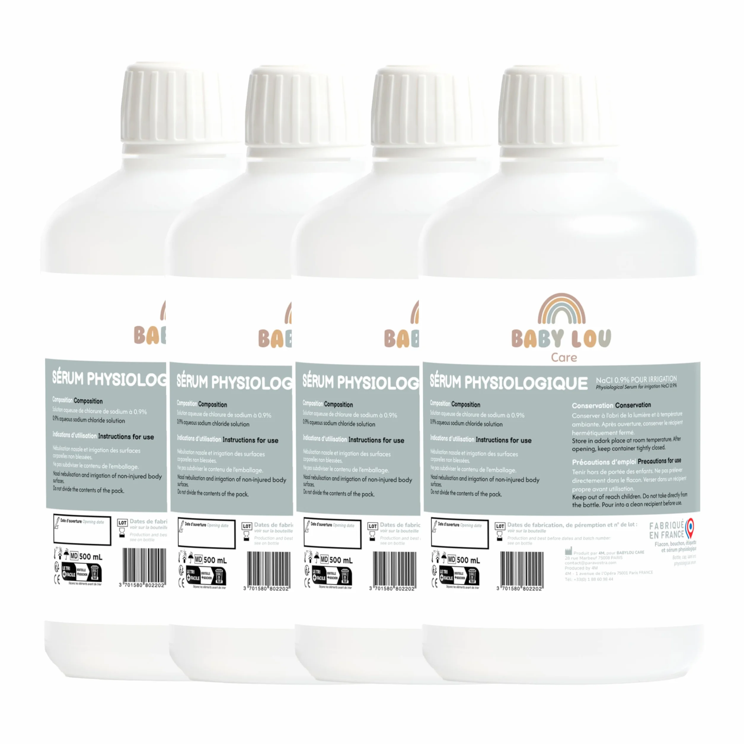 Sérum Physiologique 4x500 ml NaCl 0,9% Lavage des fosses nasales Hygiène du nez France