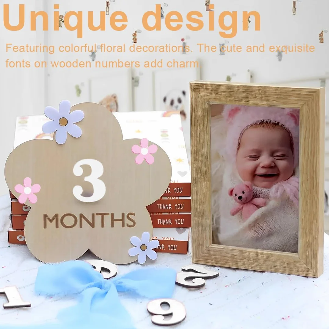 Accessoires Photo Bebe Floral Bois 0-12 Mois Enregistrement Croissance
