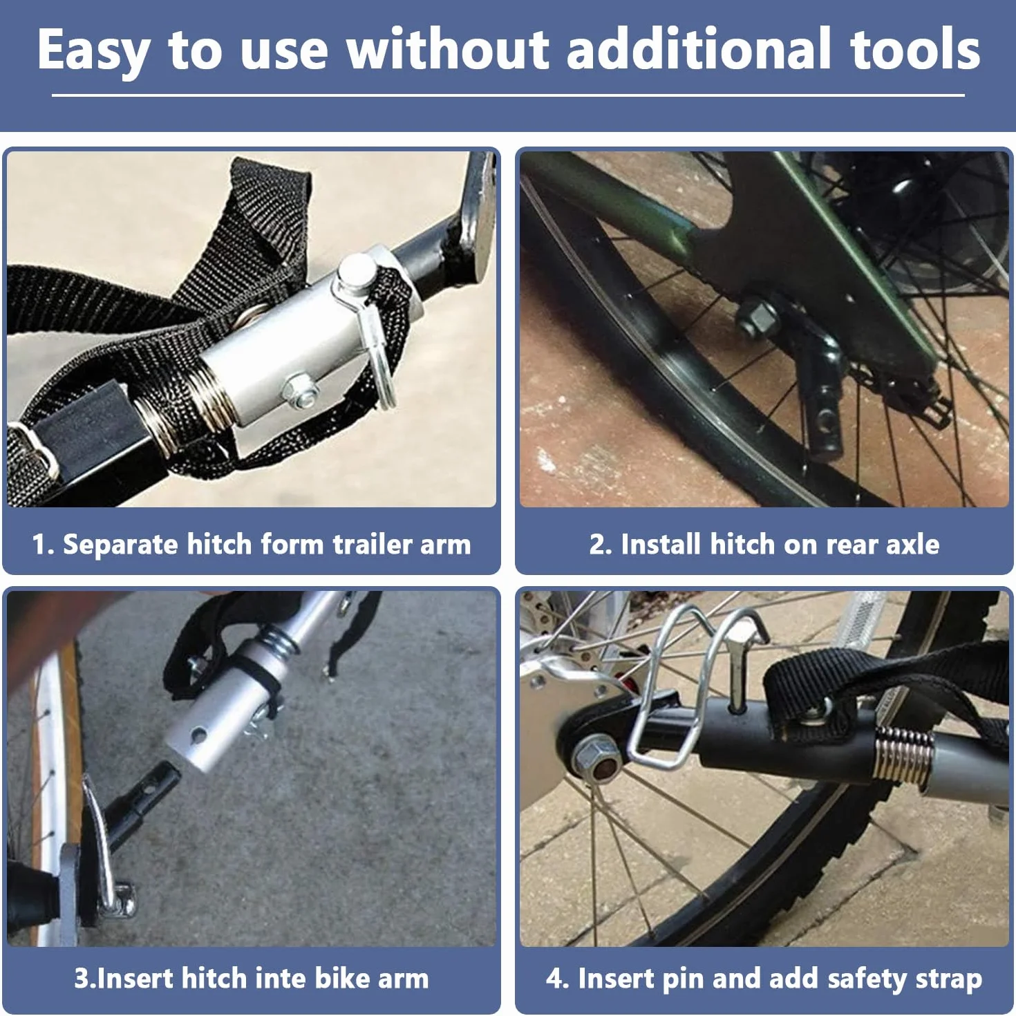 Connecteur de remorque de vélo 2 pièces, pour attelage de remorque enfant et chien