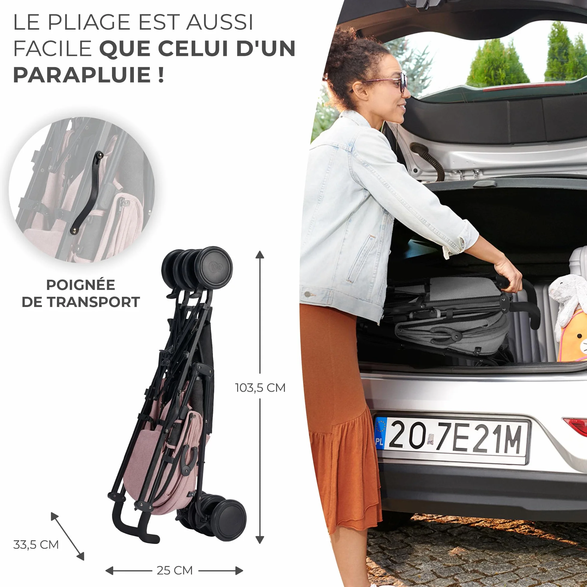 Kinderkraft Poussette Canne SIESTA, Pliable/Compacte, jusqu'à 22 kg, Rose