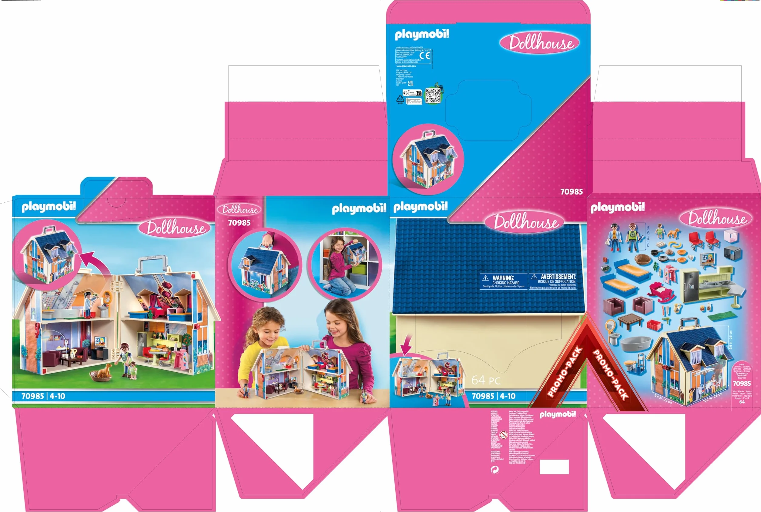 Playmobil 70985 Maison Transportable - Dollhouse avec Trois Personnages, Salle de Bains, Chambre, Salon et Cuisine - Dès 5 Ans