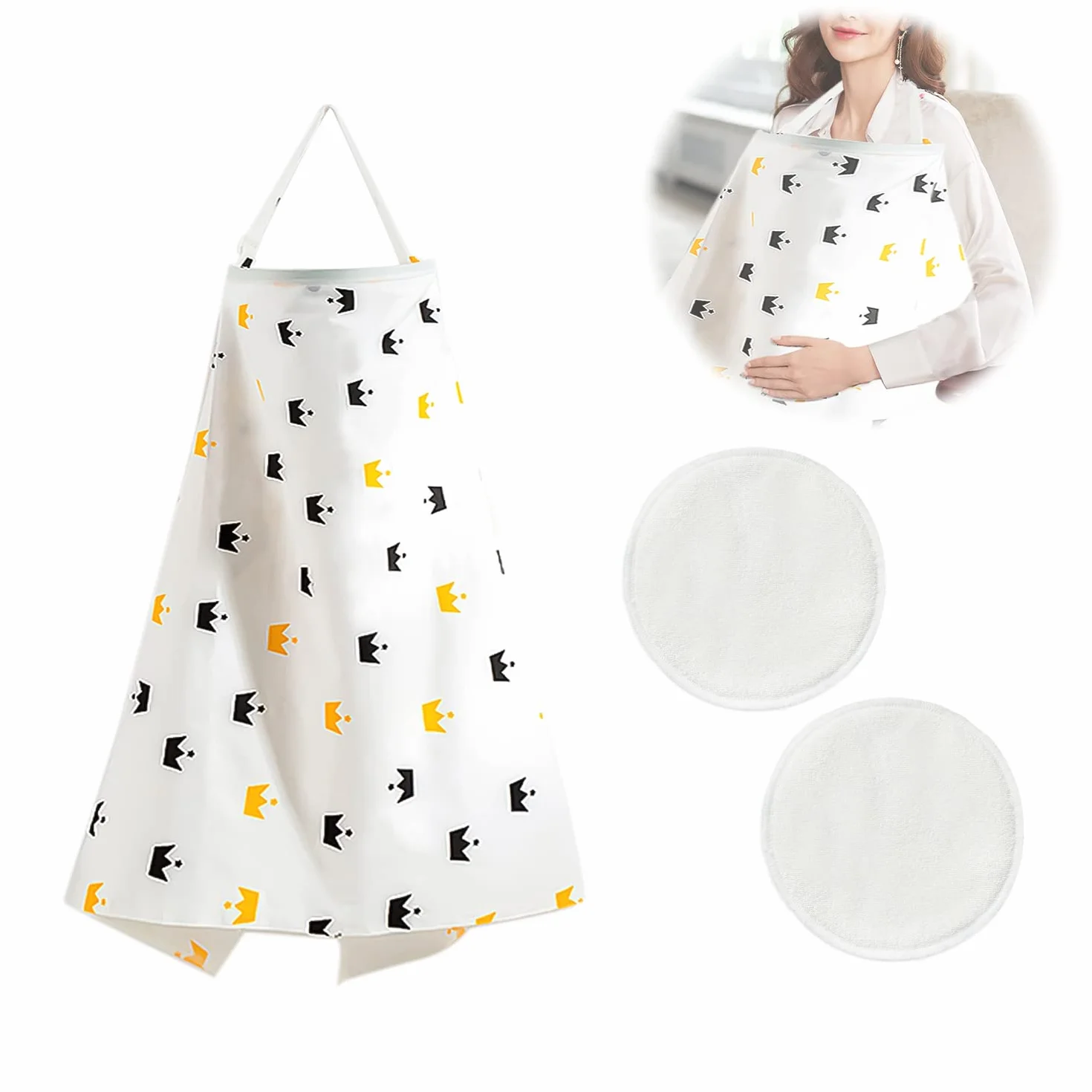 Housse d'allaitement bébé tablier 100% coton respirant bretelles réglables protection confidentialité avec coussinets lavables