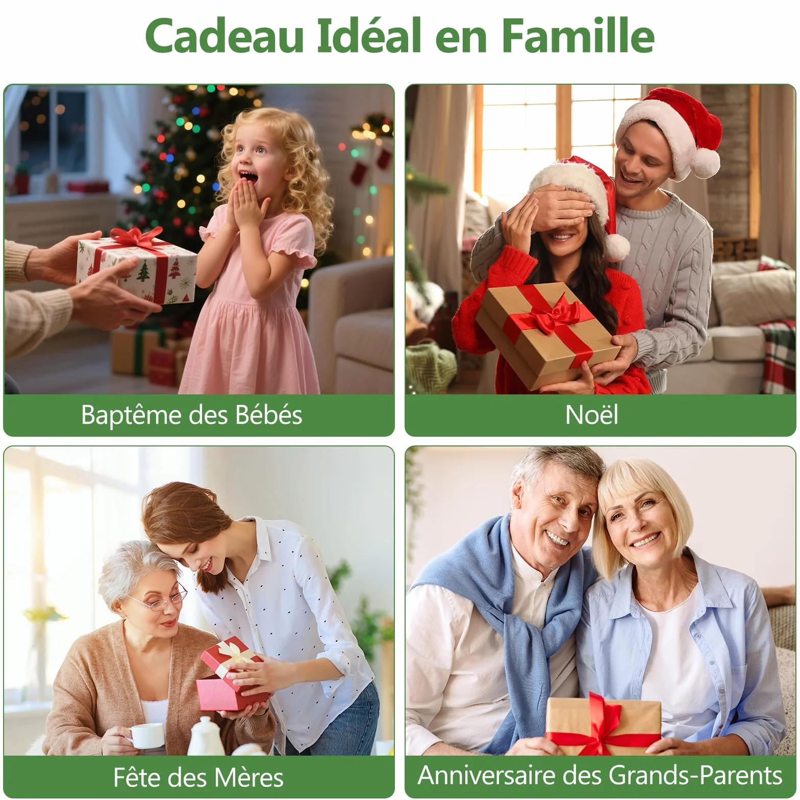 Empreinte Main Famille pour 4, Base en bois avec LED lumière, Cadre Empreintes Bebe Cadeau Fete des Meres