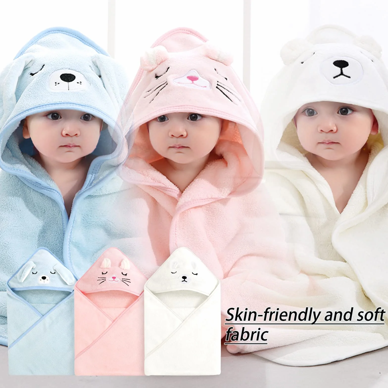 Serviette de Bain Capuche Bébé Douce Super Absorbante, Cape à Capuche Rose, Idée Cadeau Naissance