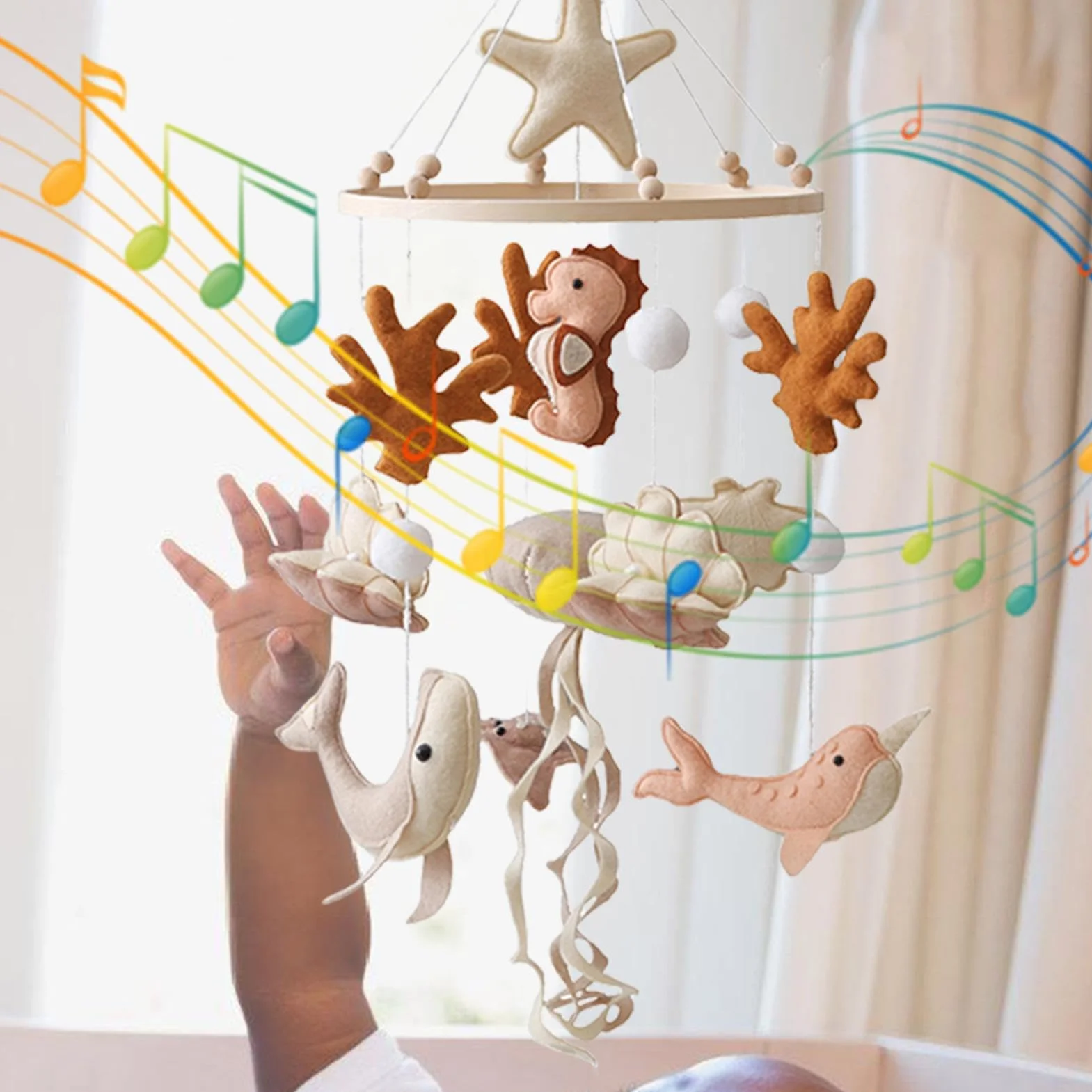 Mobile de Berceau Thème Animaux Marins, Vie Océanique, Accessoire Apaisant Bébé