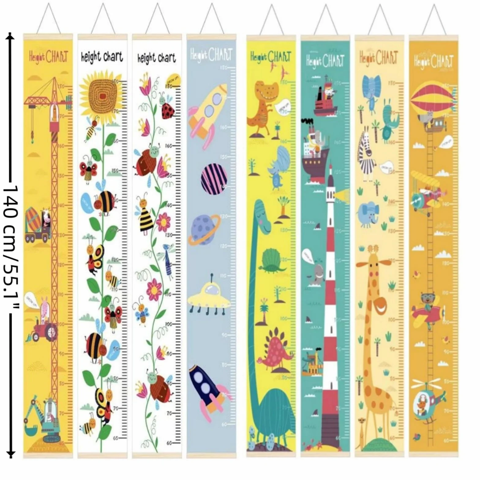 Toise Murale Enfant Suspendue avec Joli Design | Règle de Mesure pour Chambre Bébé & Enfant | Décoration Murale Amovible & Réutilisable | Idéal Cadeau pour Garçon et Fille (Hélicoptères)