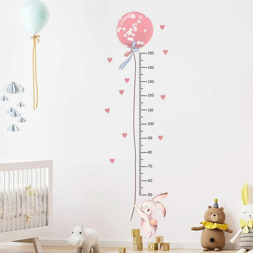 Stickers Mesure de Hauteur pour Fille Rose Tableau Mural Décoratif Enfant Planche Croissance Bébé Vinyle Lapin