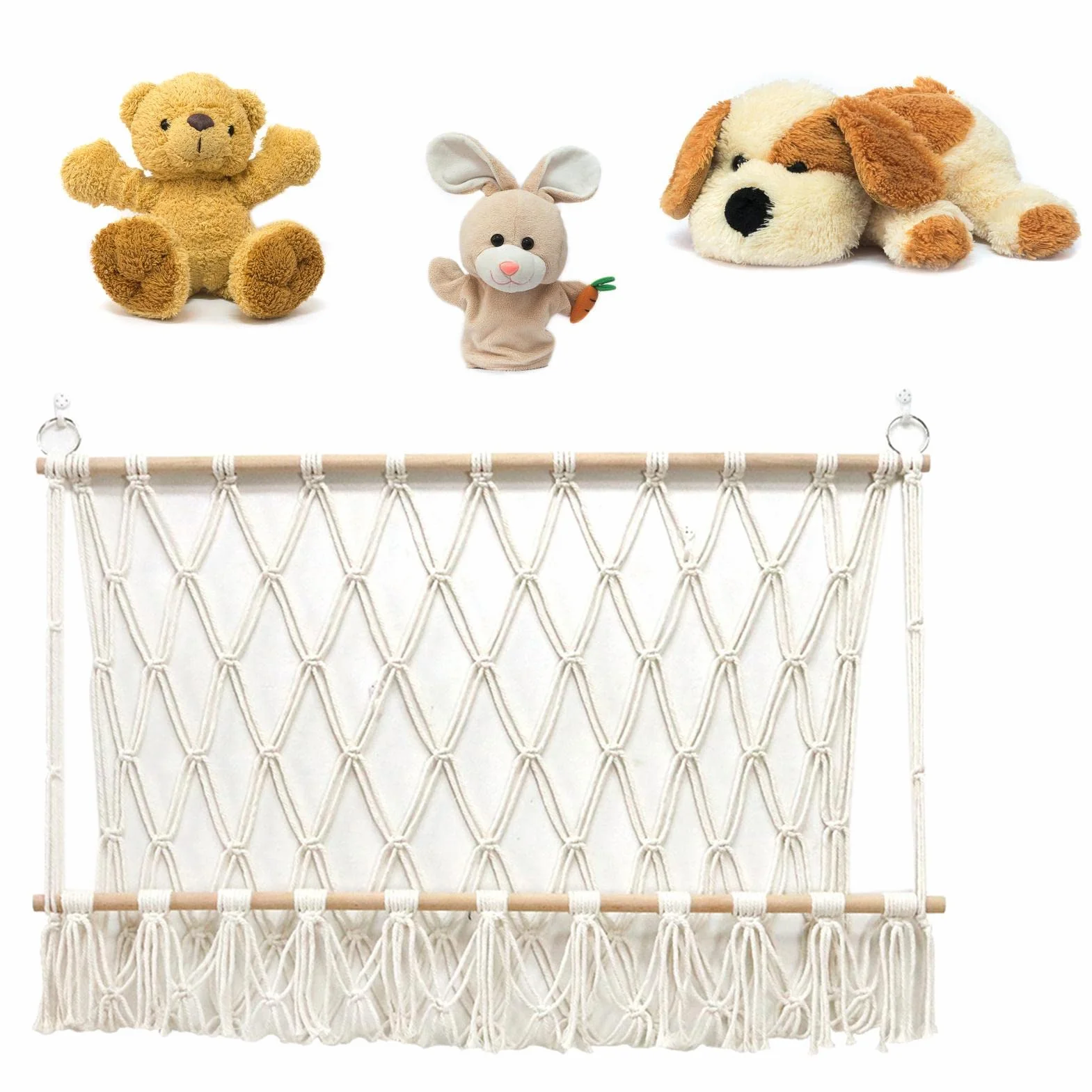 Jouet Hamac pour Animaux en Peluche 100cm Rangement en Maille Boho Macrame Suspendu au Mur