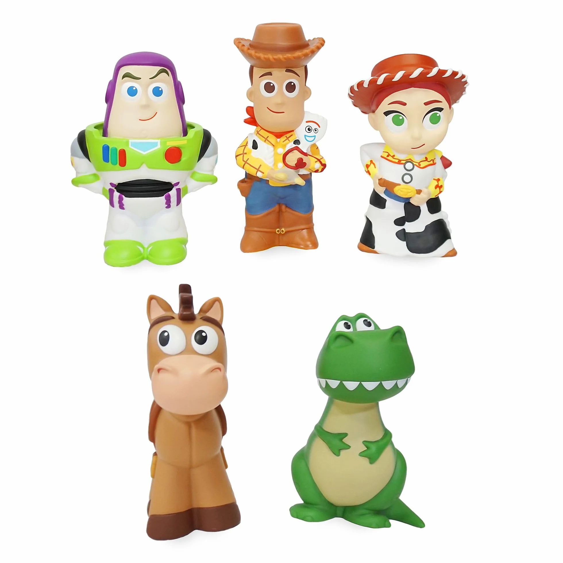 Disney Store Ensemble de Jouets pour Le Bain Toy Story 5 pièces Buzz l'éclair Woody Jessie Pile-Poil Rex Seau à Couvercle tamisé