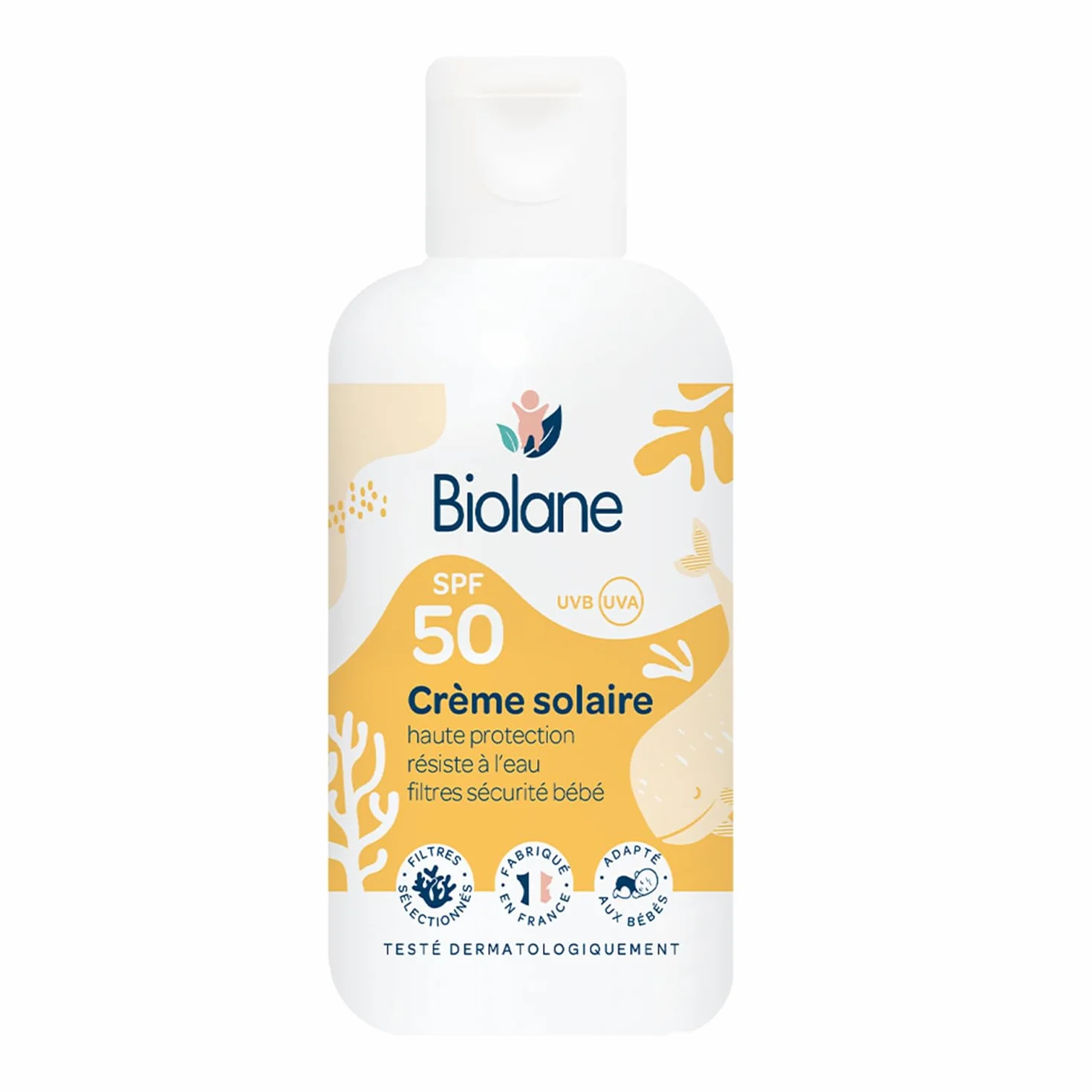 BIOLANE Crème Solaire Bébé SPF 50 100ML Haute Protection UVA UVB Résistant à l'eau Fabriquée en France