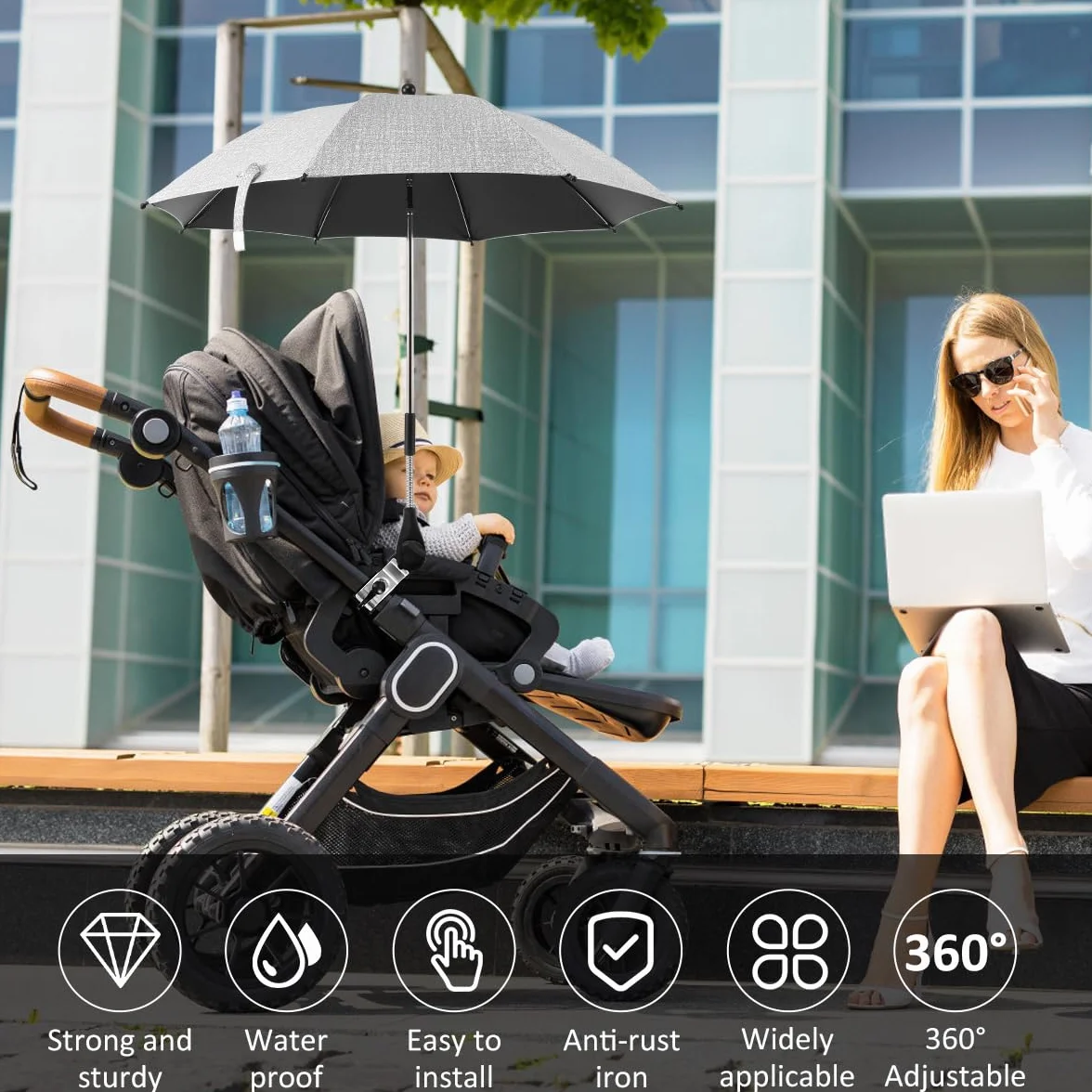 Ombrelle Poussette Universelle Anti UV 50+ Parasol Bébé avec Pince Flexible Bras Réglable