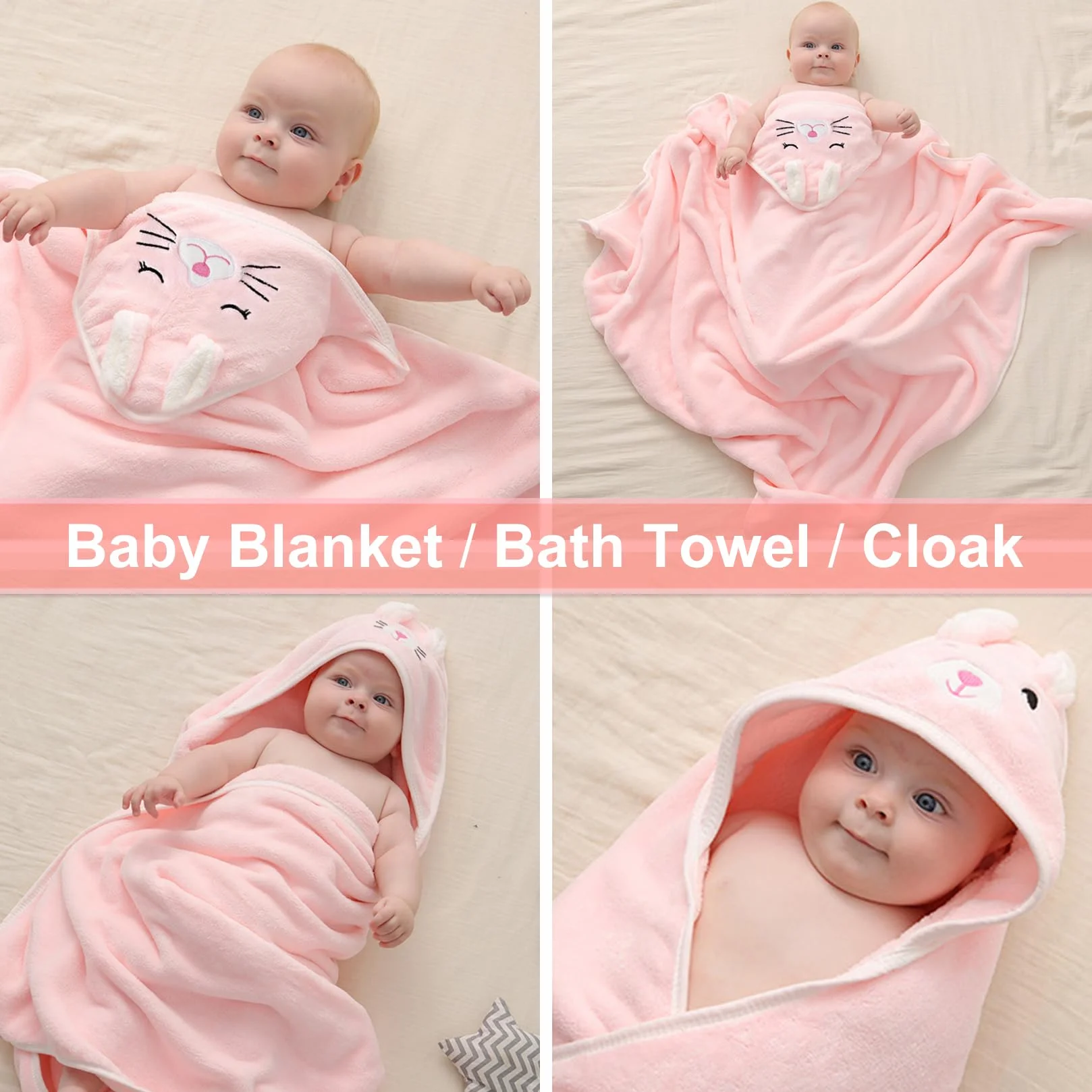 Serviette de Bain Bébé 3 Pièces 80x80cm Douce Absorption Forte Lavable Machine 0-5 Ans