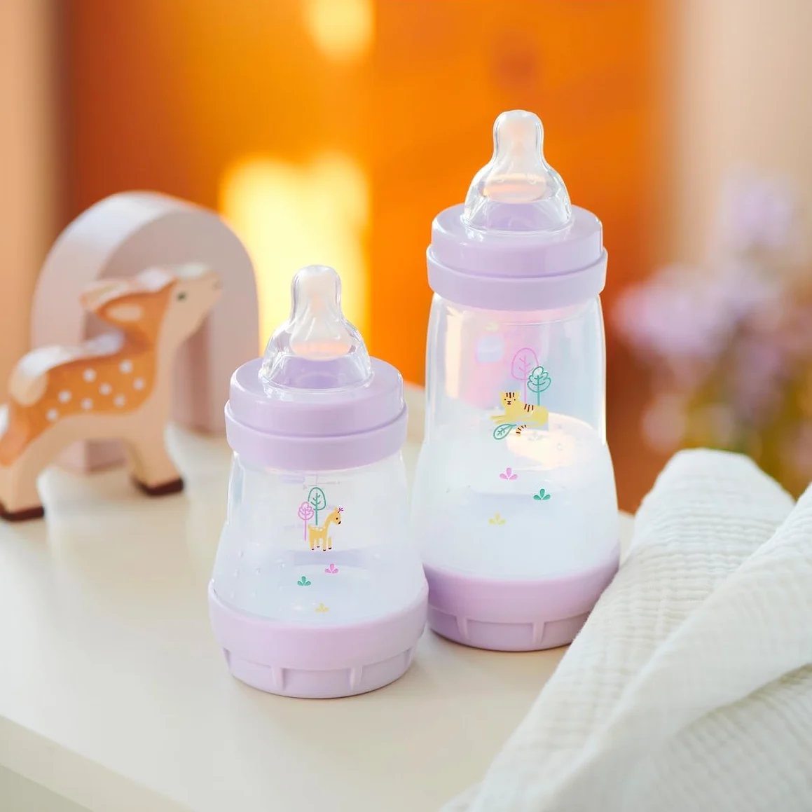 Lot de 2 biberons Easy Start Anti-Colique 0+ mois 160 ml Lilas + Sable pour bébé compatible allaitement