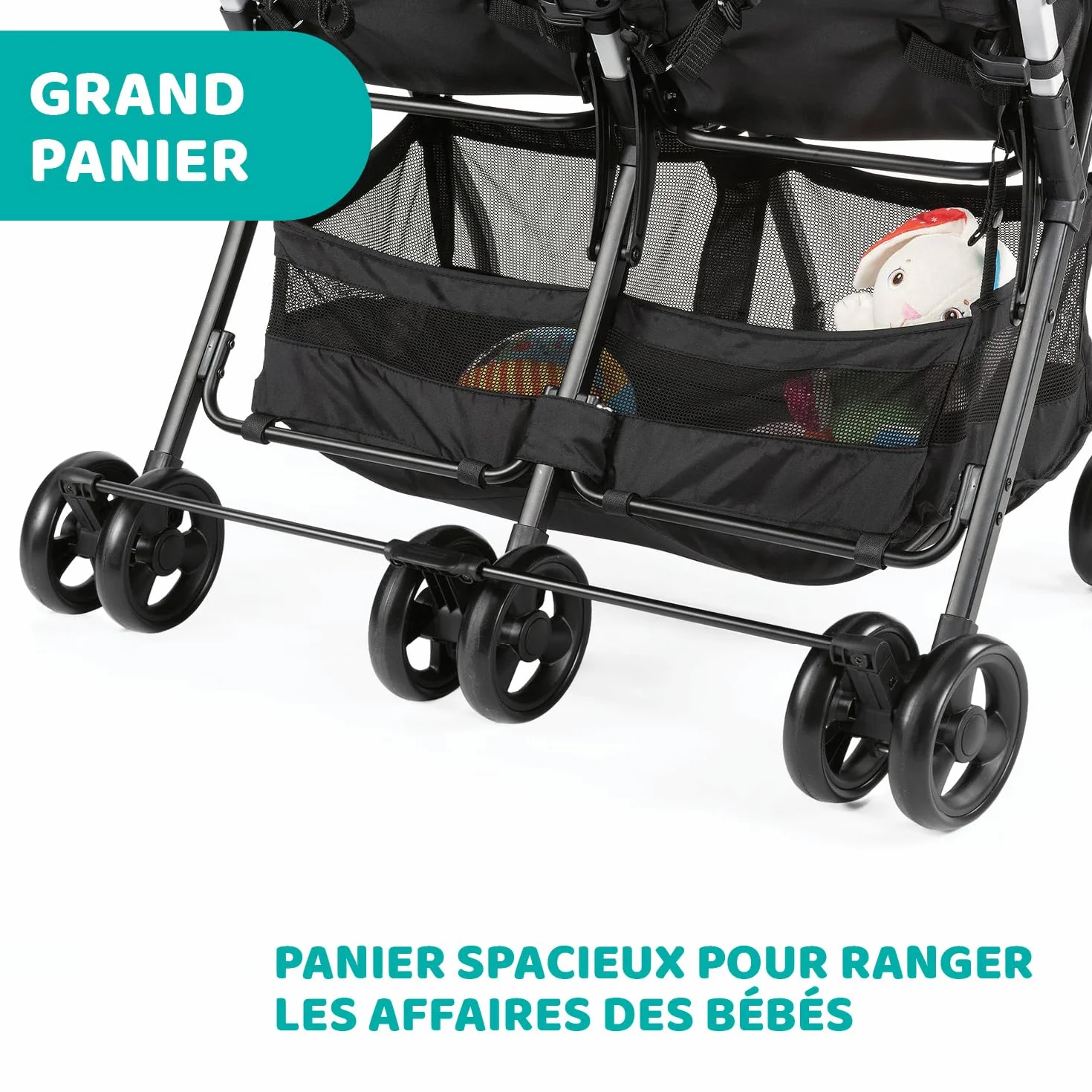 Chicco OHlalà Poussette Double Tandem Légère Pliable Jumeaux 15 kg Noir