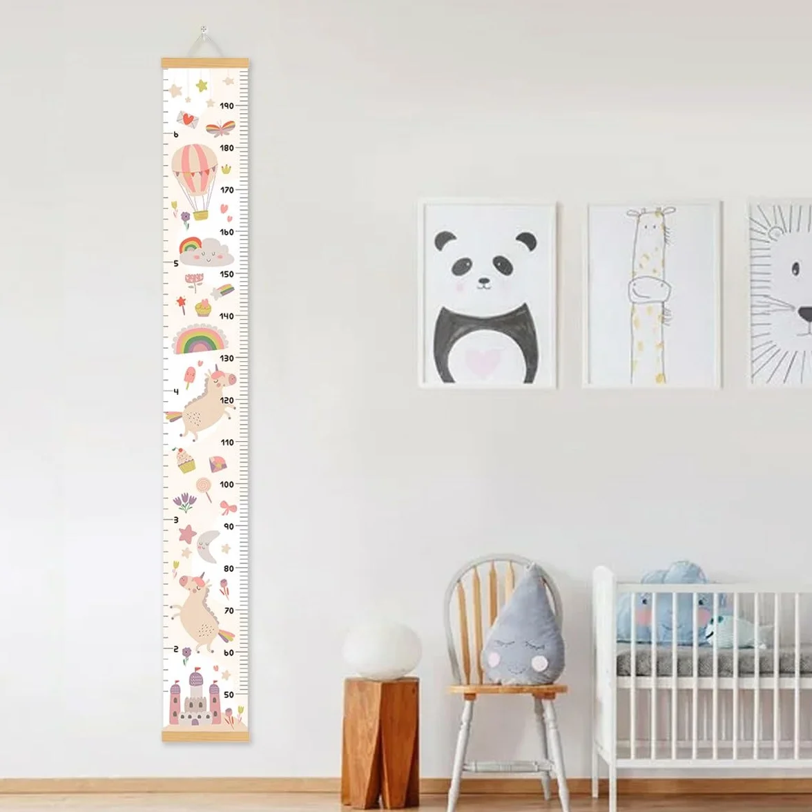 Toise Murale Enfants Mesure Croissance Bébé 160cm x 20cm Château Licorne Beige Clair