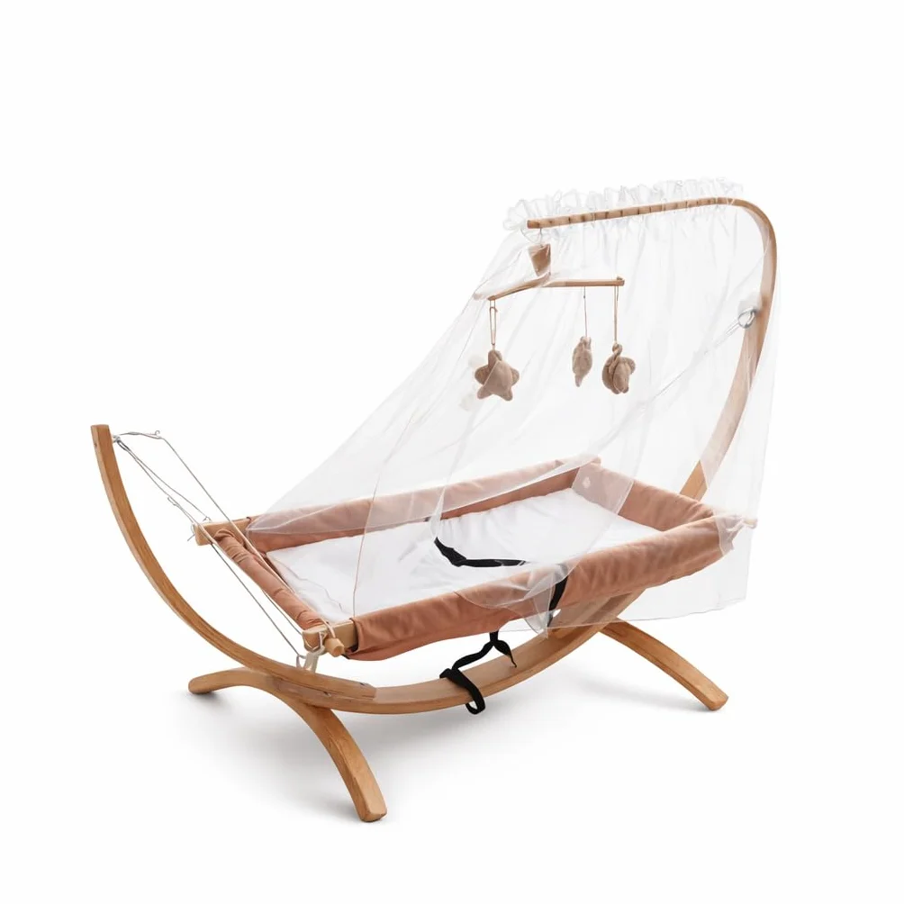 Hamac chaise longue suspendue ergonomique avec structure en bois, confortable, portable, design moderne pour intérieur et balcon