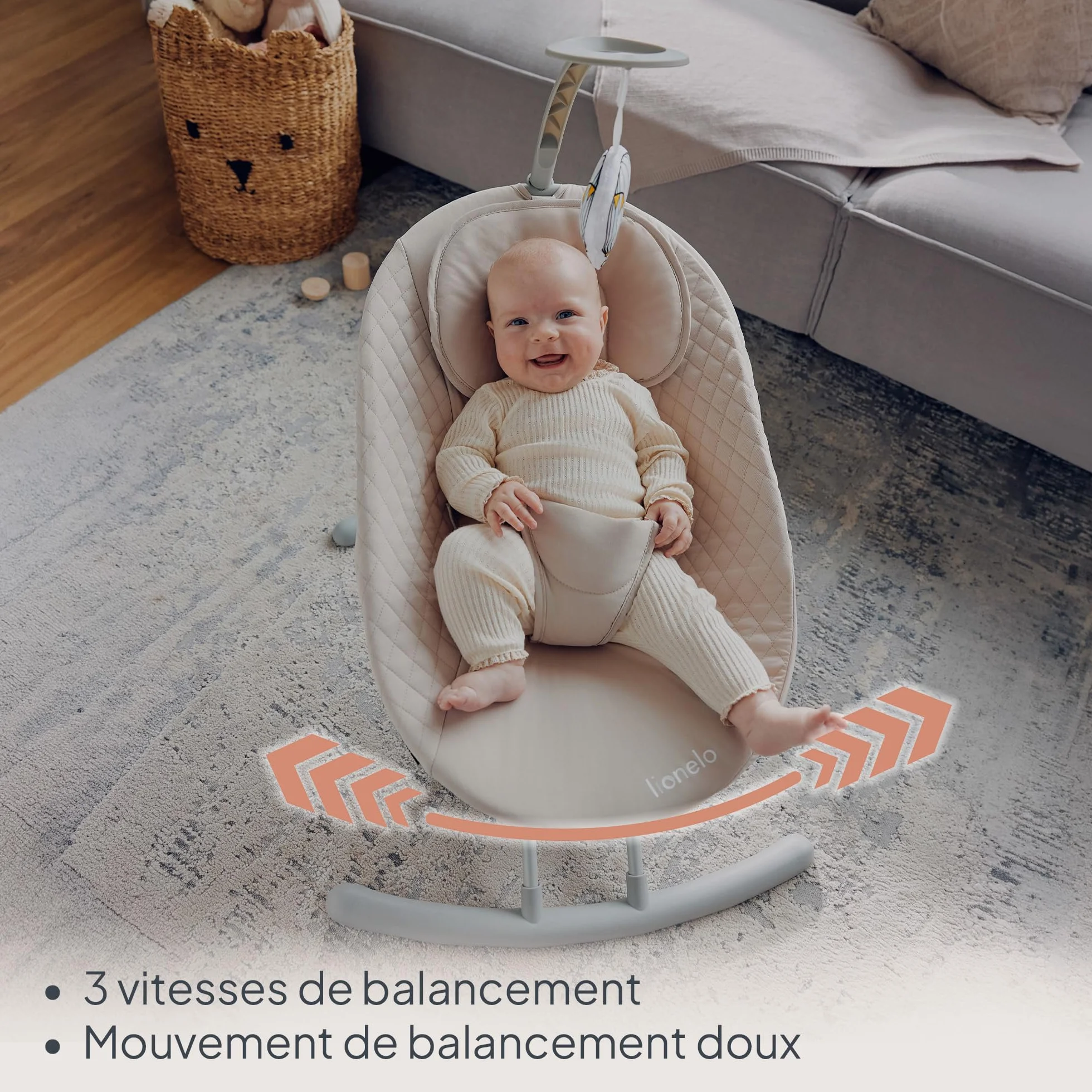 LIONELO RIO Transat Balancelle Électrique Bébés 9 kg Dossier Réglable 3 Vitesses Balancement