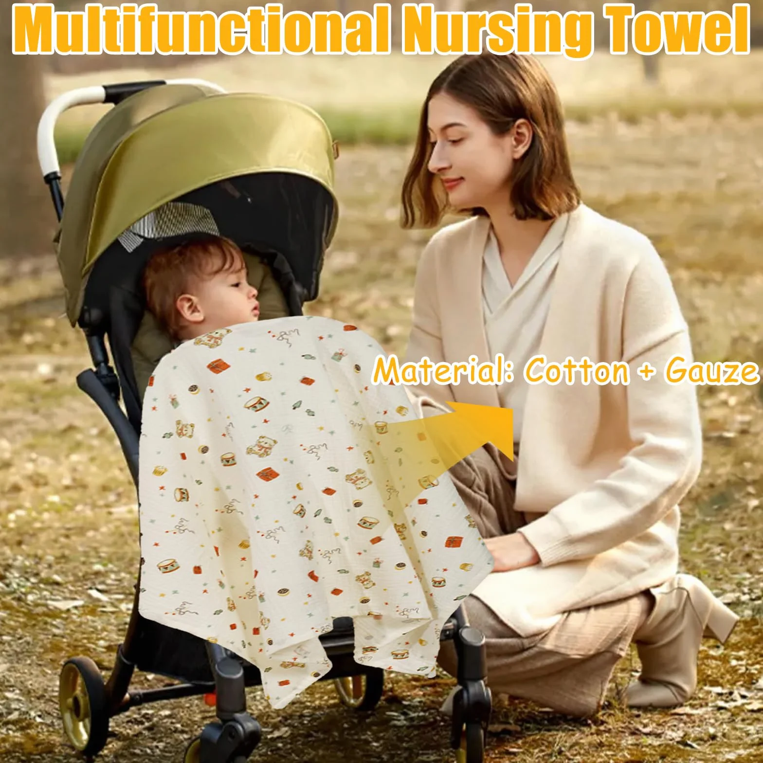 Tablier d'allaitement en mousseline de coton respirant, réglable pour maman, bouclier d'intimité, poncho pour bébé et poussette