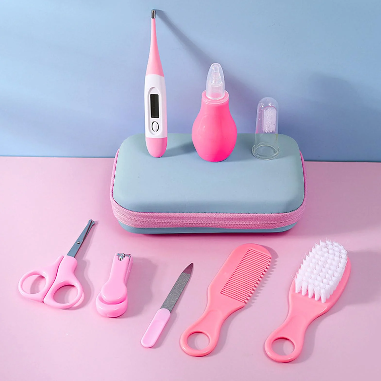 Trousse De Soin Bébé Naissance 8Pcs, Kit Manucure Sécurité Bébé Avec Brosse À Dents, Coupe-ongles Et Peigne