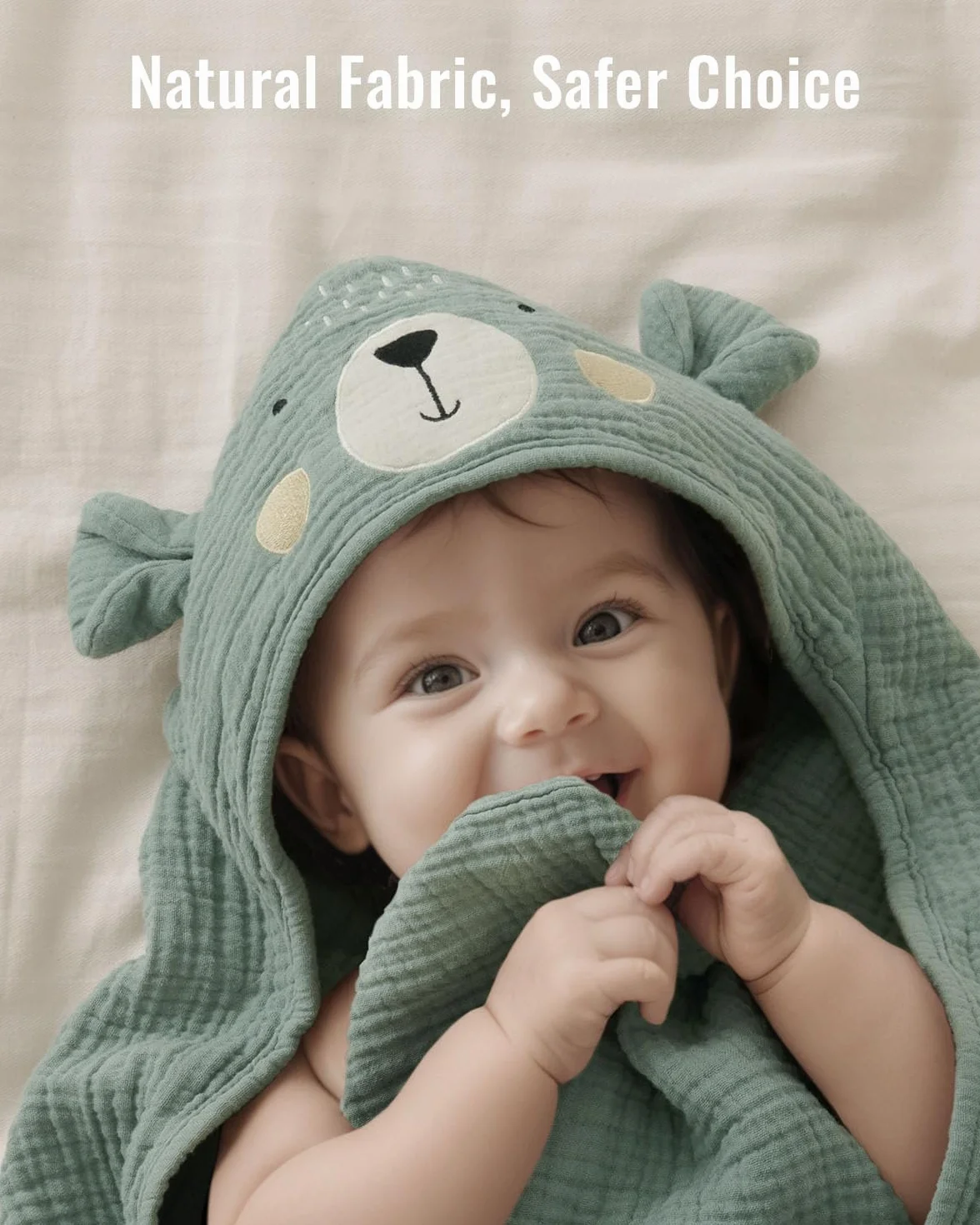 Blissful Diary Lot de 2 Cape de Bain Bébé en Muslin, Serviette de Bain à Capuche, Ours & Agneau