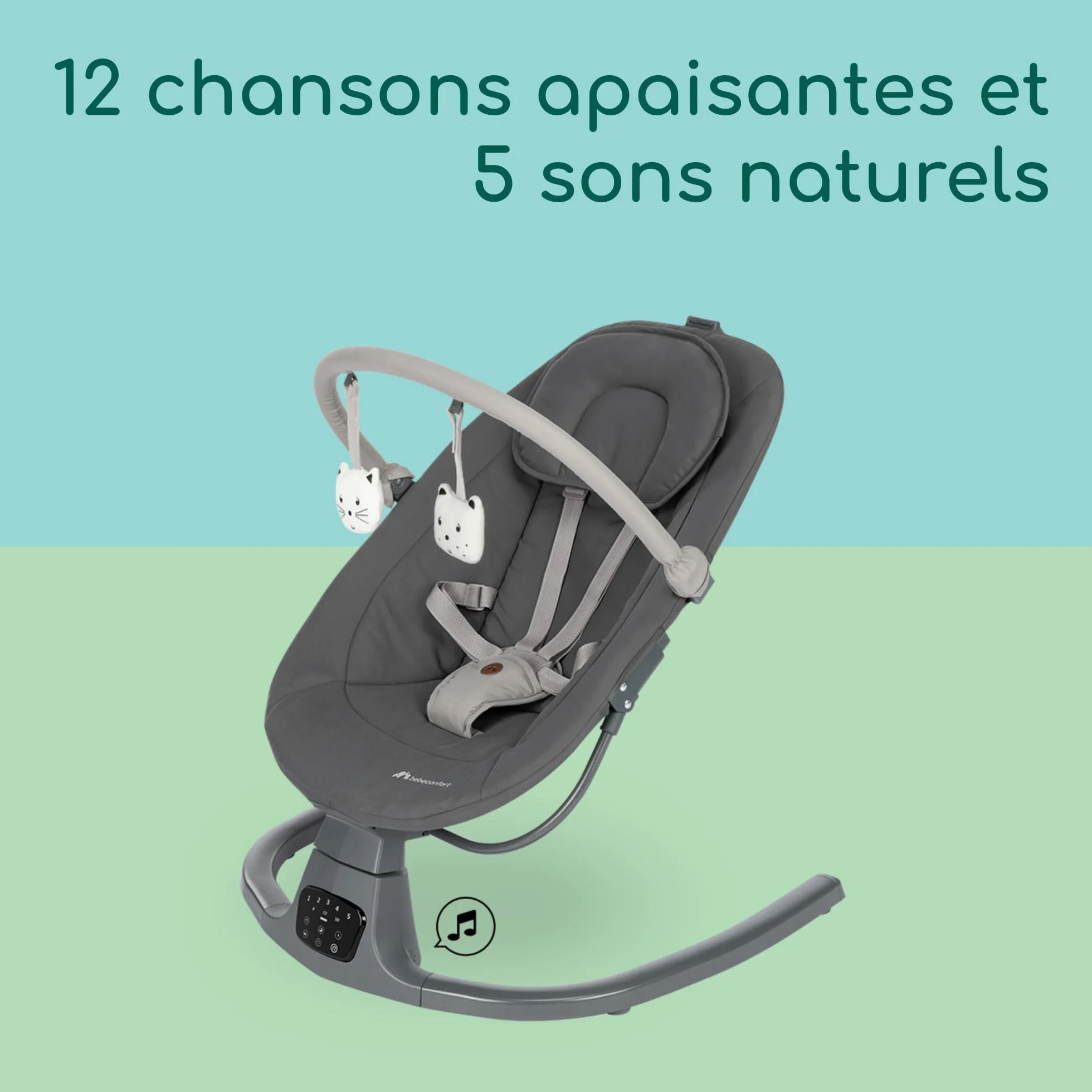 Bebeconfort Jolana balancelle bébé électrique 0-6 mois 9 kg détection de mouvement 12 chansons 5 sons naturels dossier réglable Tinted Graphite