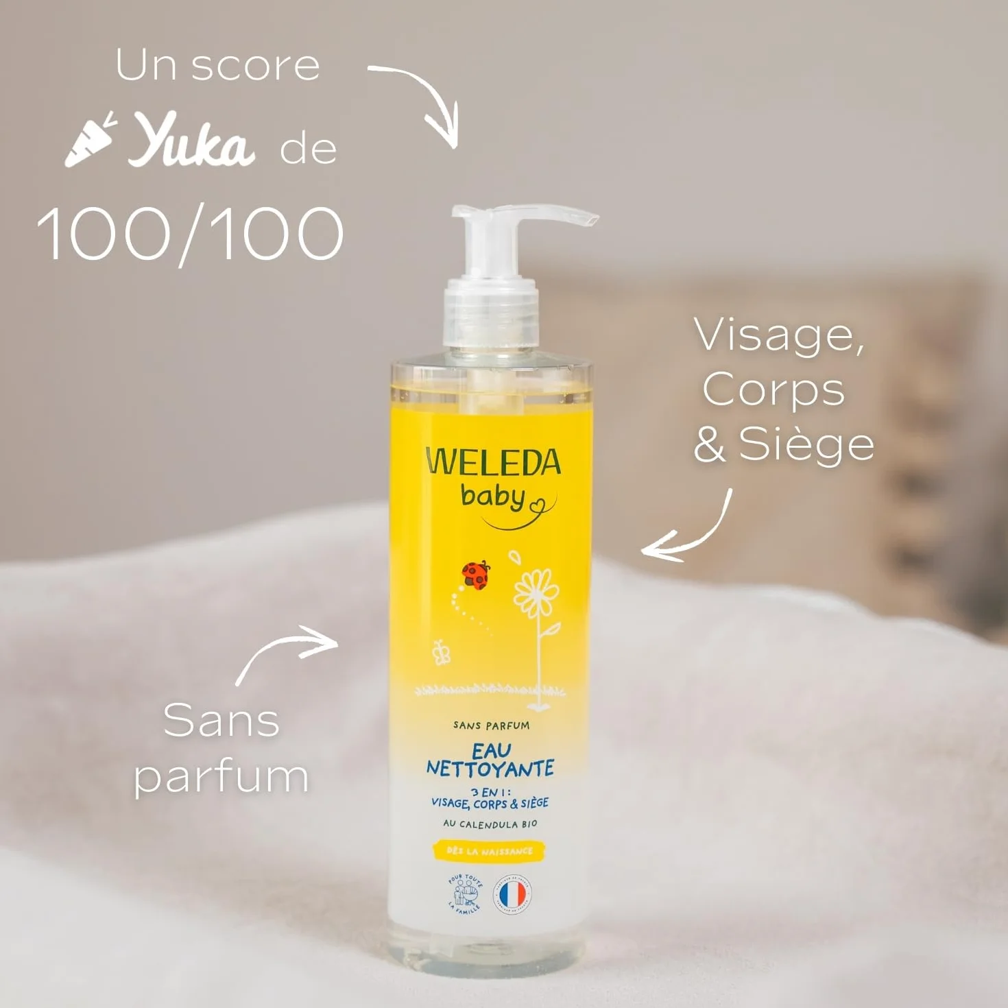 WELEDA Eau nettoyante au Calendula sans parfum 400 ml pour bébés et jeunes enfants