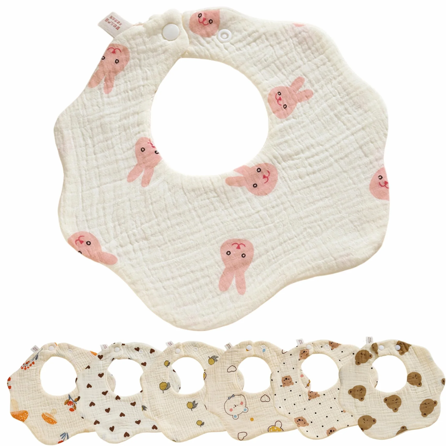 Baby Bibs Absorbants Rapide Dry Mignon 7pcs pour baver et dentition avec clichés réglables Unisexe