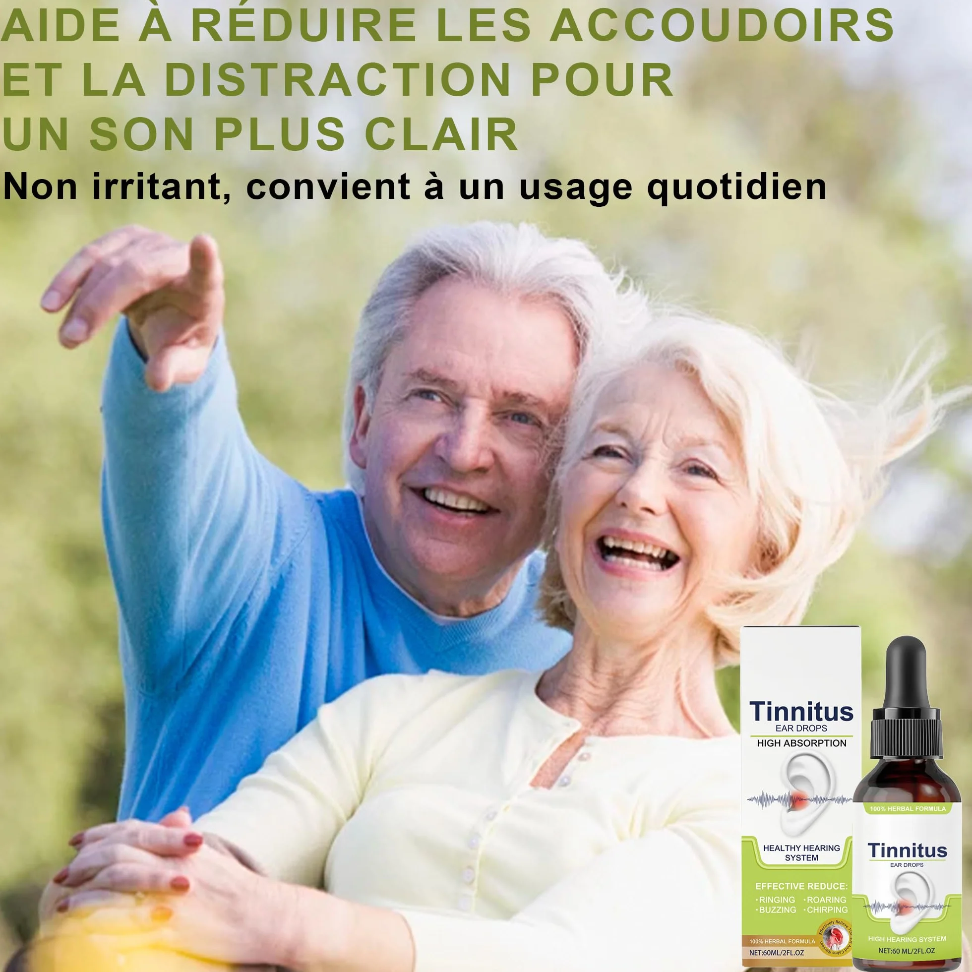 Gouttes pour acouphènes 60 ml - gouttes auriculaires soulagement oreilles bouchées audition claire