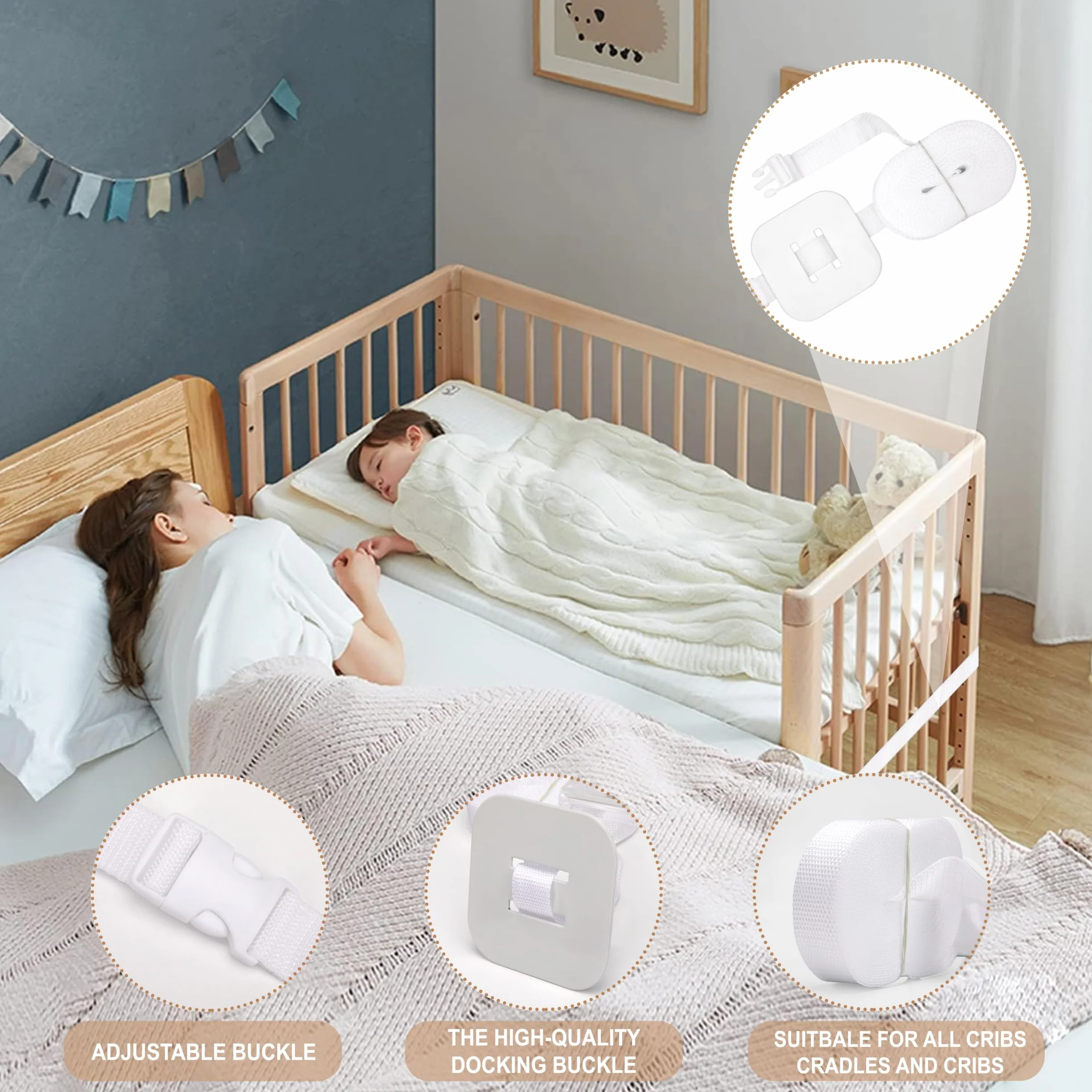 Sangle de Lit Bébé Réglable 8M Blanc pour Fixation Lit Adulte Boxspring