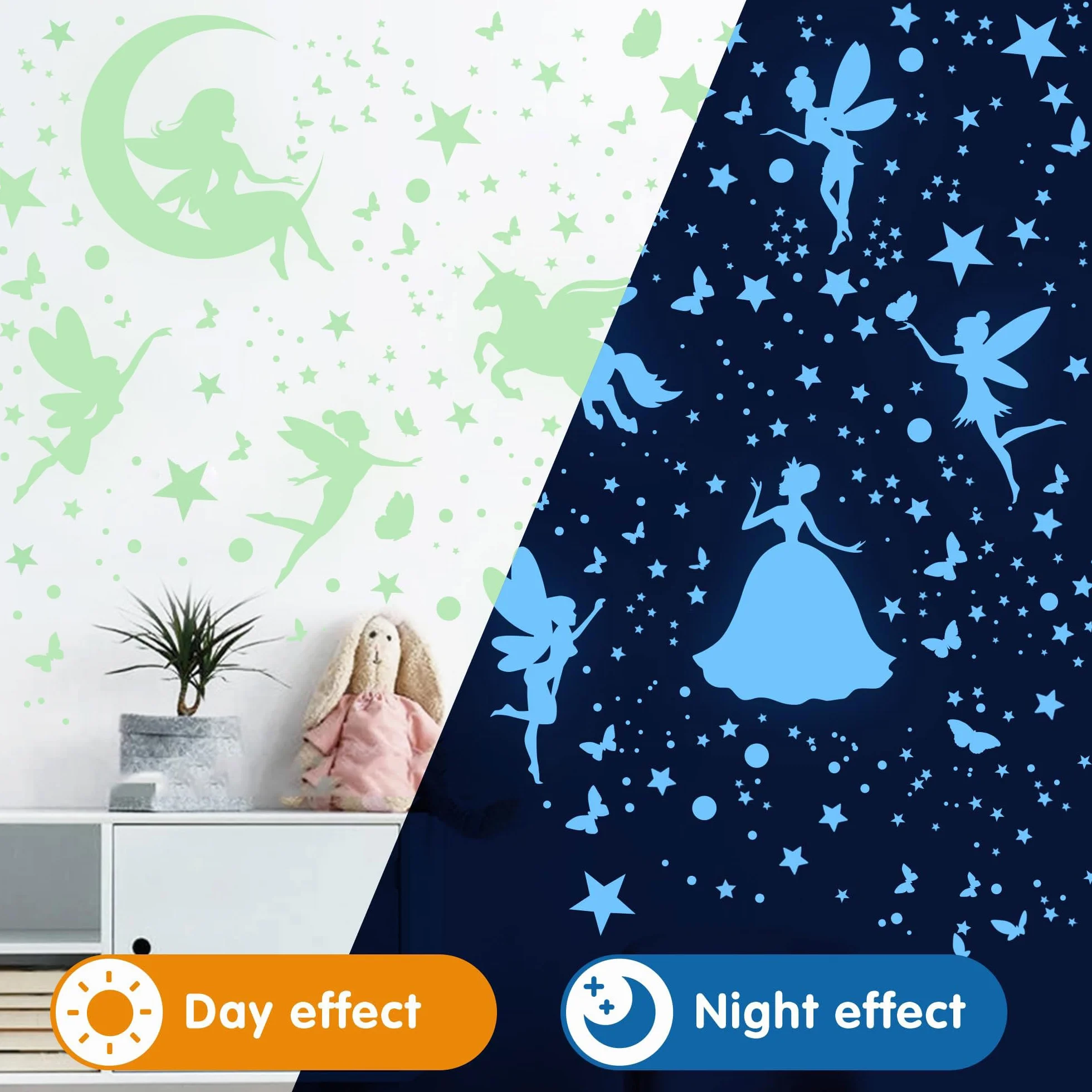 Autocollants Muraux Phosphorescents Fée Étoiles 470 Pièces Décoration Chambre Enfant