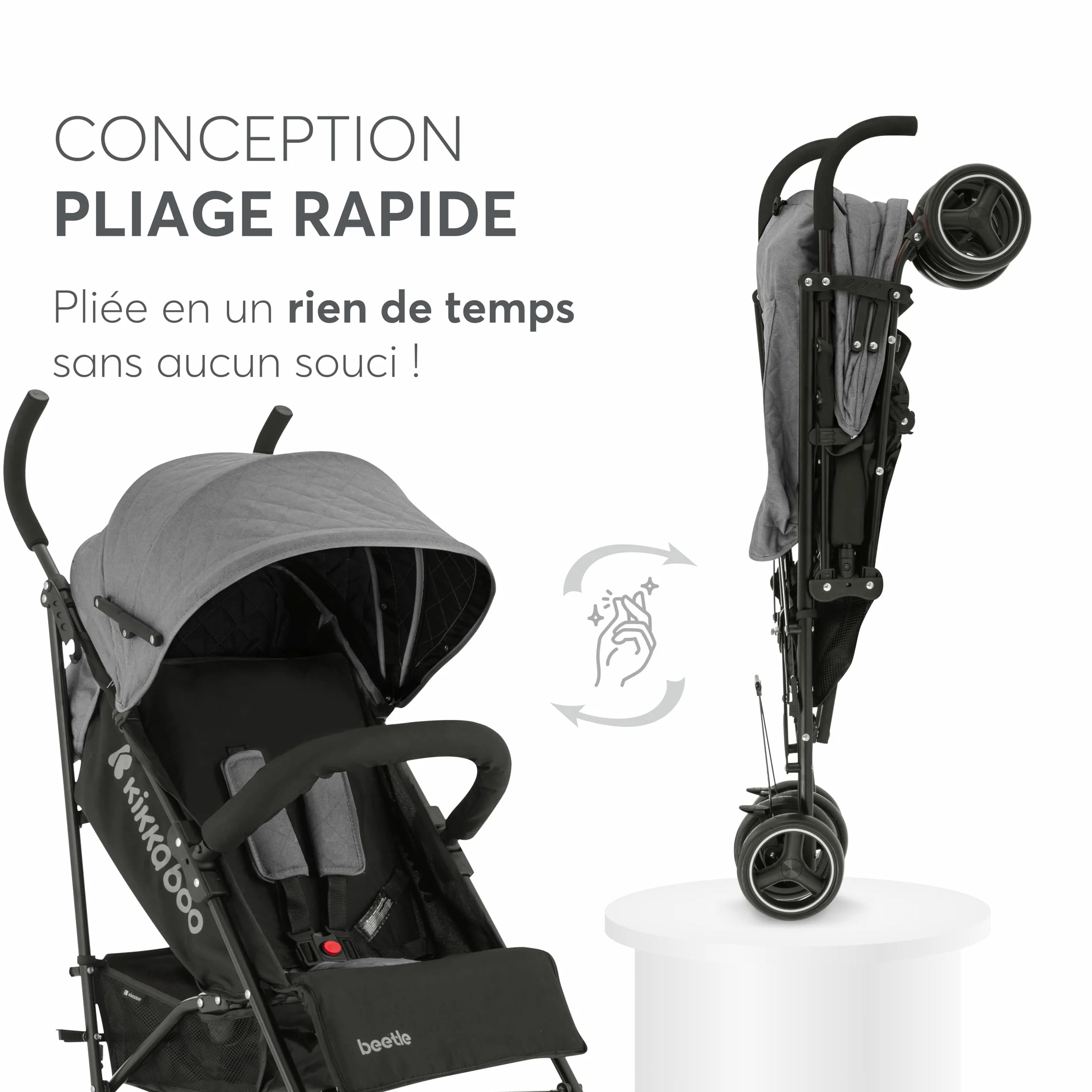 Poussette KikkaBoo BEETLE pliable compacte gris jusqu'à 22 kg