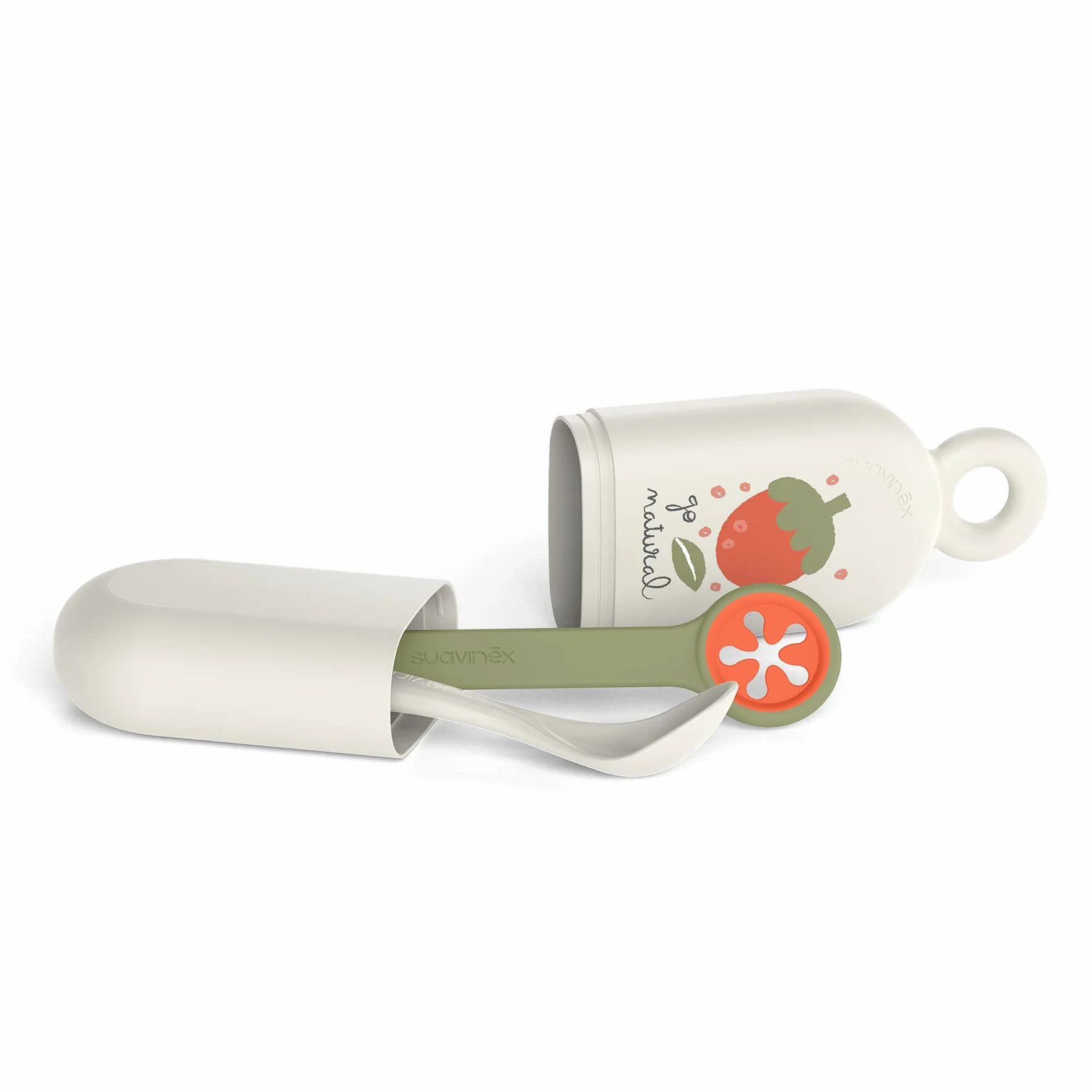 Suavinex On the Go Set Couverts Bébé avec Cuillère Porte-Cuillère Porte-Bavoir Gris