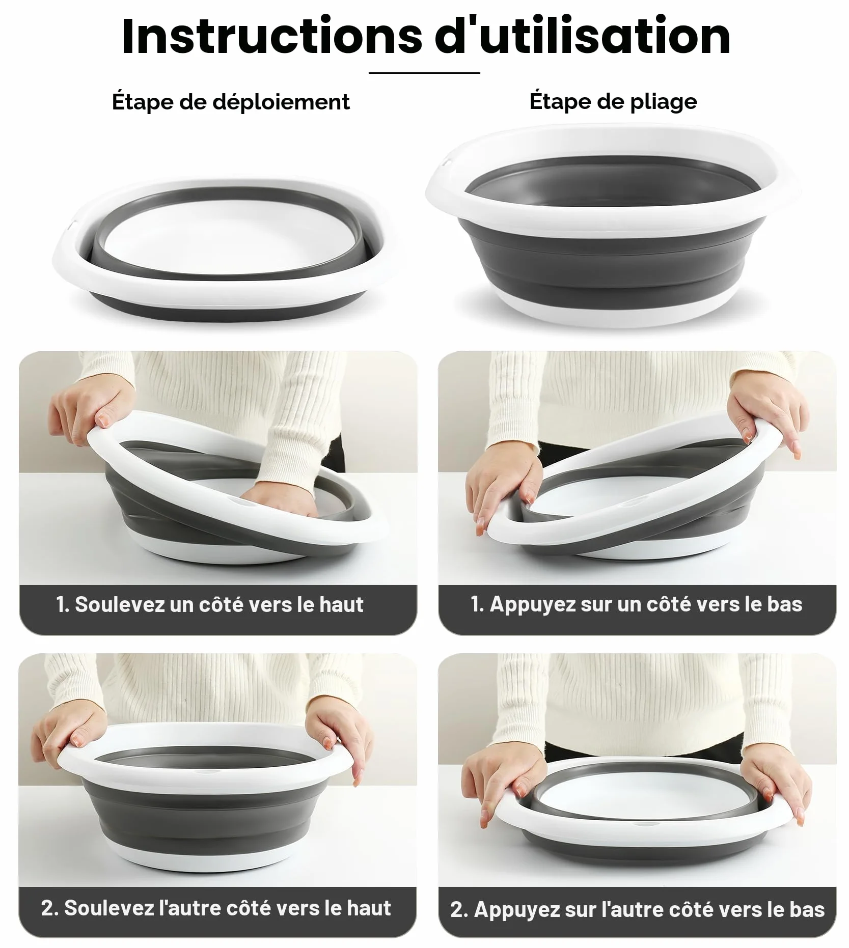 Bassine Pliable en Silicone 5 L pour Voyage Camping Cuisine