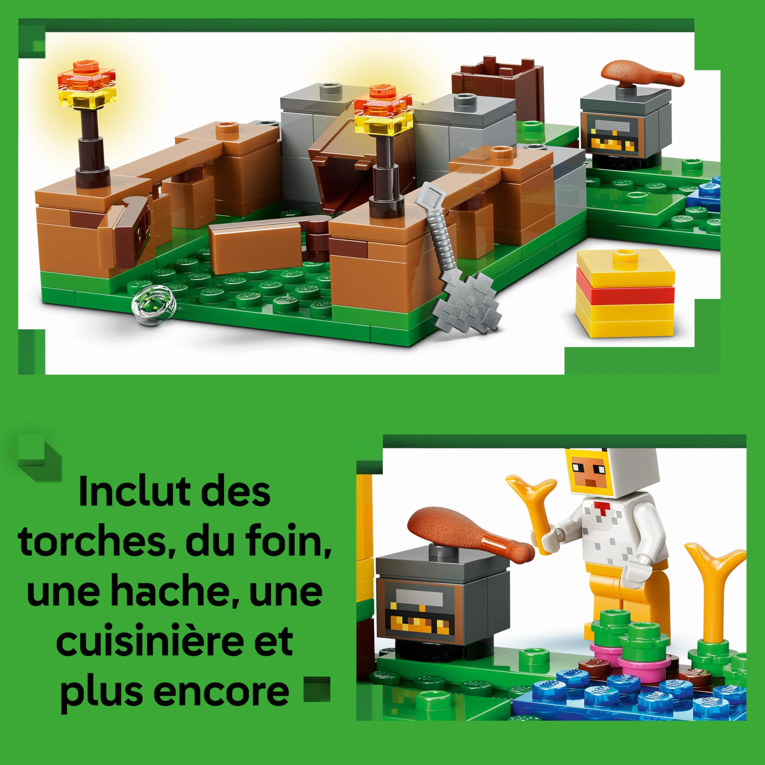 LEGO Minecraft La Ferme à Poulet Jouet de Construction avec Minifigurine Fan de Poule Figurines Mobs Bébé Zombie Renard Cadeau Gaming 7 Ans 21585